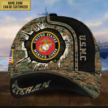 Personalized USMC Hat - Custom Name, Rank, Gift For US Marine Veteran VPVC002003