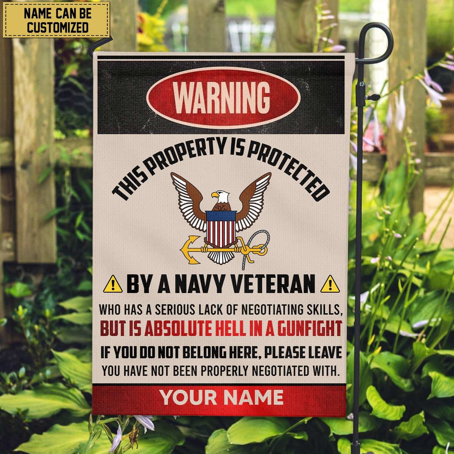 US Navy Veteran Custom Name American Flag, Gift For Navy Veteran Garden Flag - House Flag VPVC103102