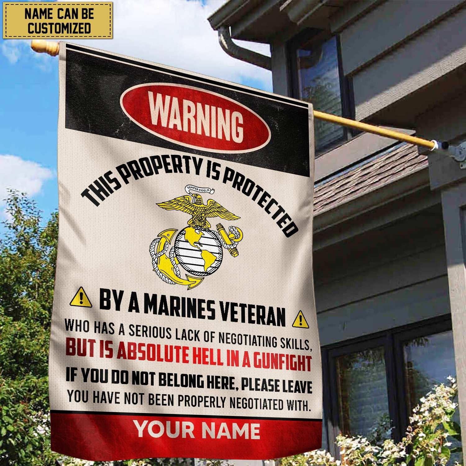 USMC Veteran Custom Name American Flag, Gift For Marine Veteran Garden Flag - House Flag VPVC103103