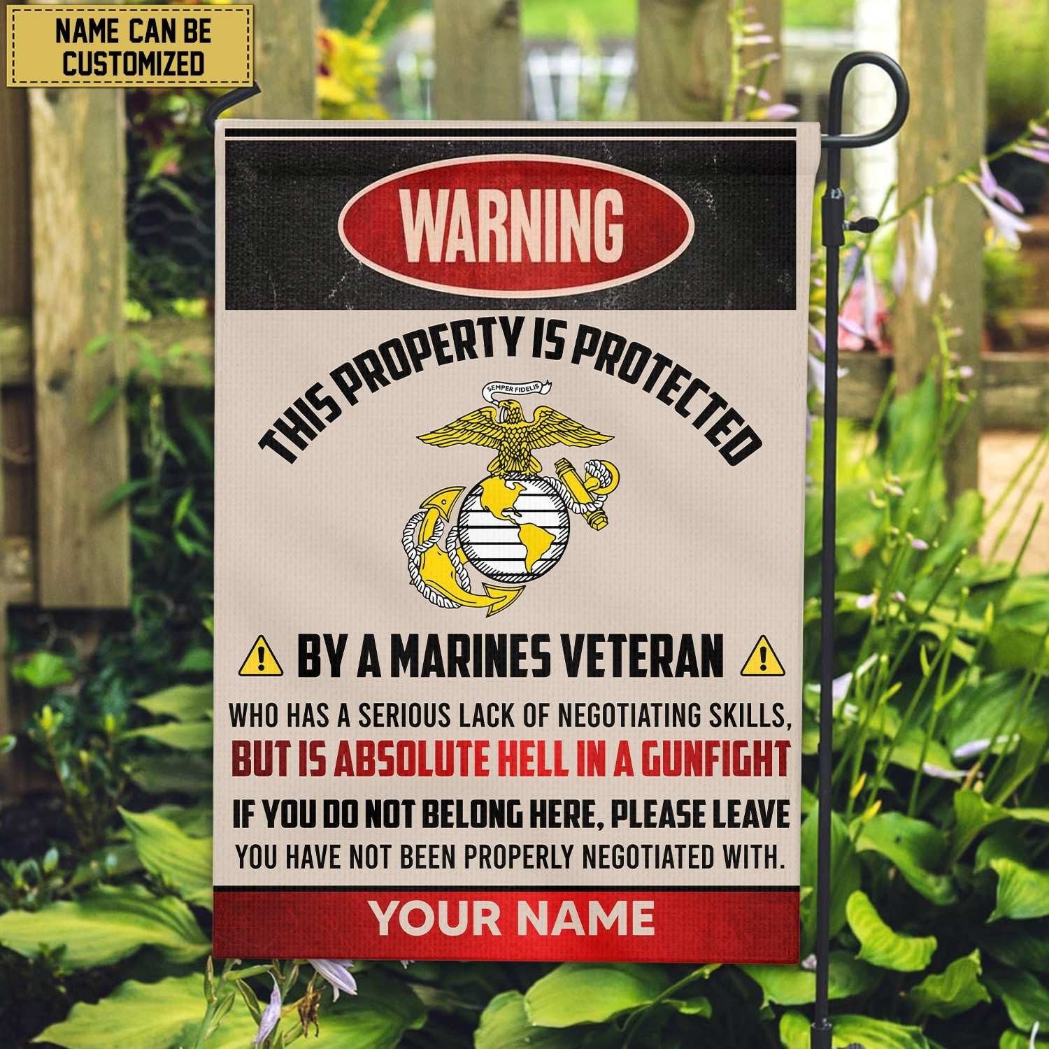 USMC Veteran Custom Name American Flag, Gift For Marine Veteran Garden Flag - House Flag VPVC103103