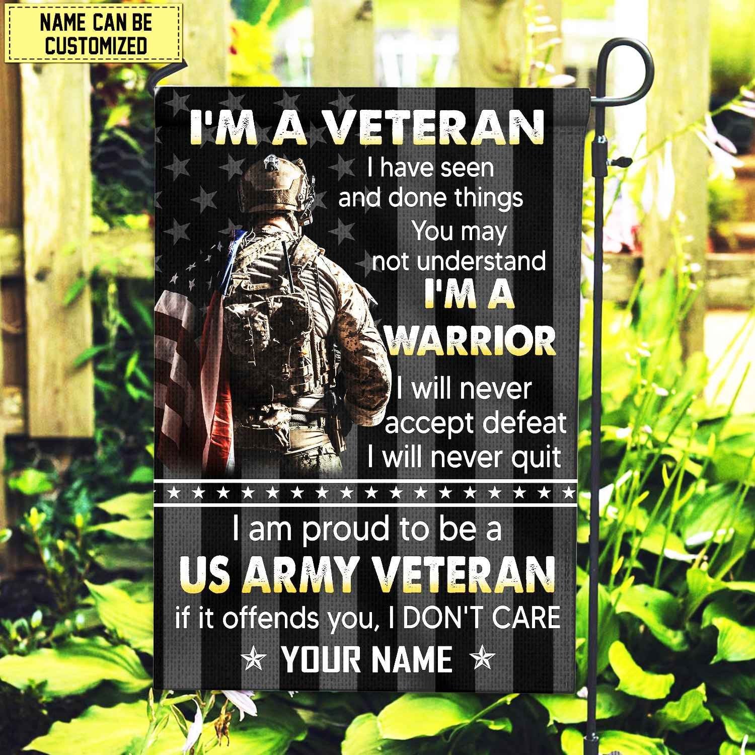 US Army Veteran Custom Name American Flag, Gift For US Veteran Garden Flag - House Flag VPVC103301