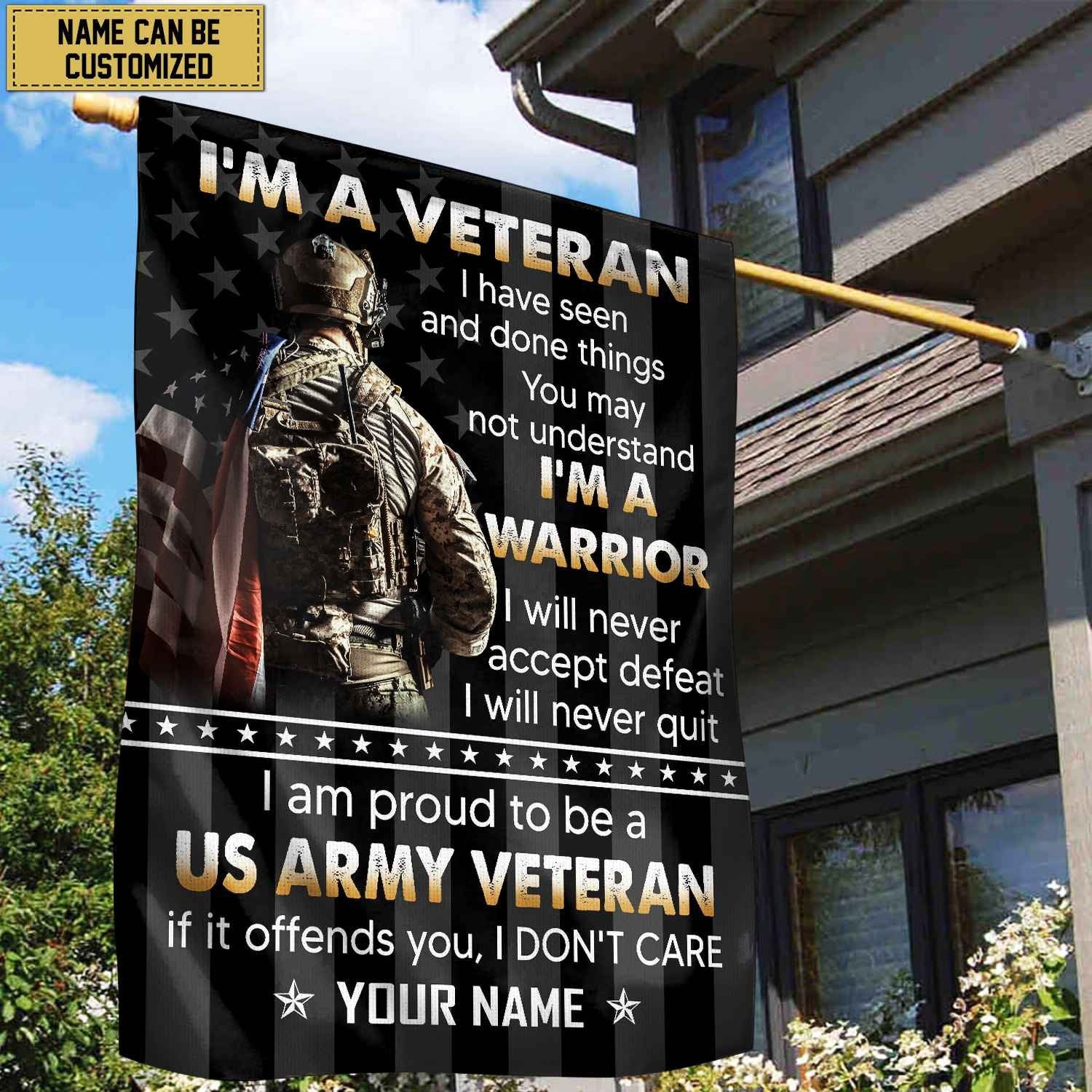 US Army Veteran Custom Name American Flag, Gift For US Veteran Garden Flag - House Flag VPVC103301