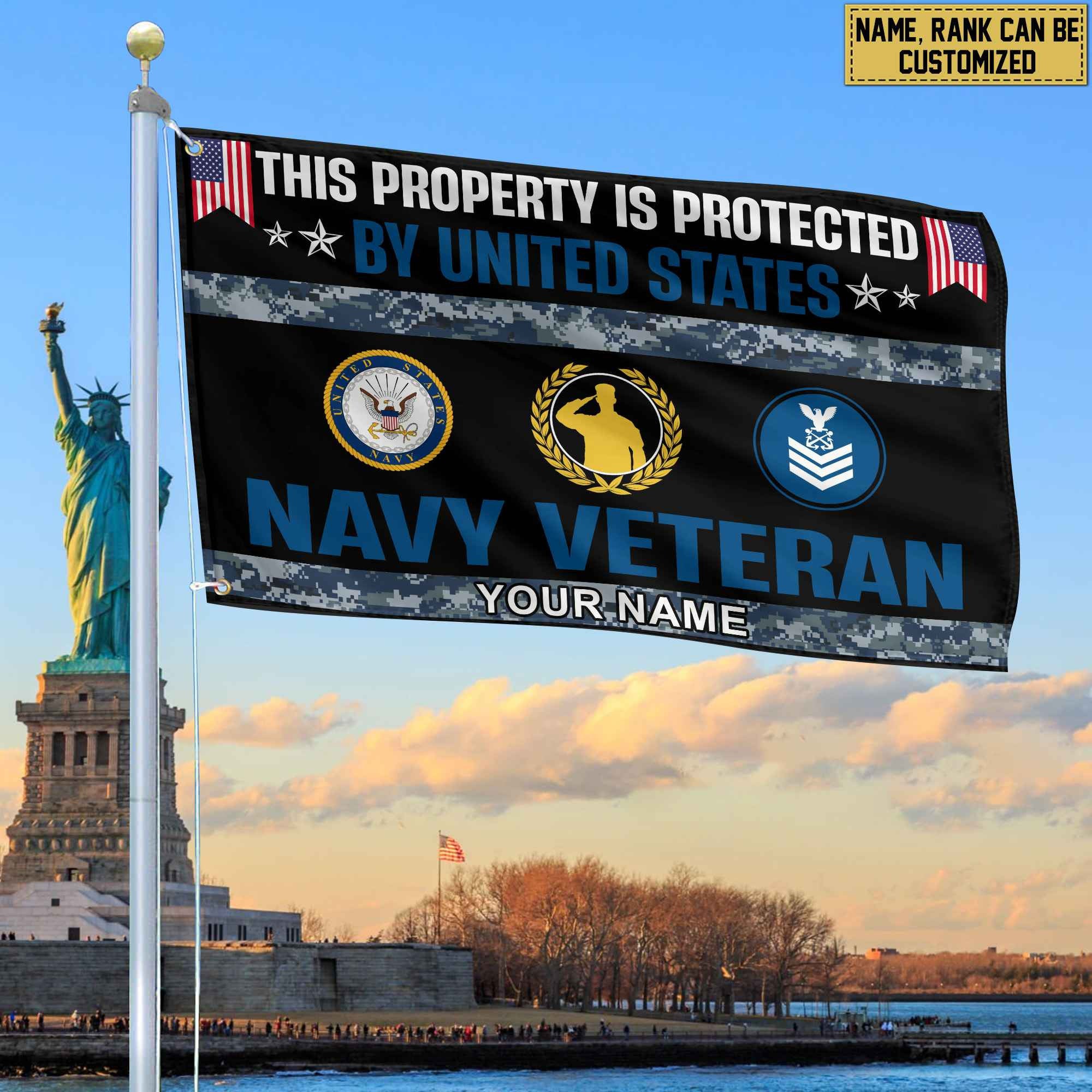 US Navy Veteran Personalized American Flag, Gift For Navy Veteran, US Veteran Grommet Flag, Garden Flag, House Flag VPVC103602