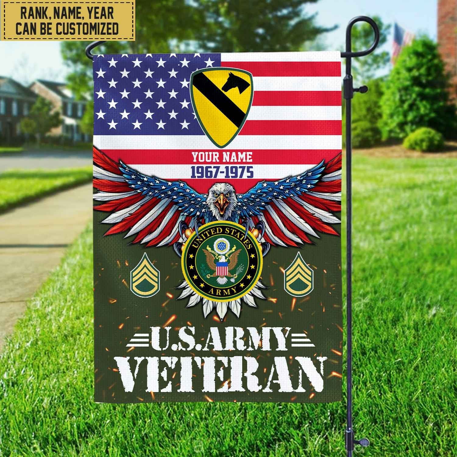 US Army Veteran Flag, Custom Name, Rank, Unit Gift For Army Veteran Garden Flag - House Flag VPVC104401