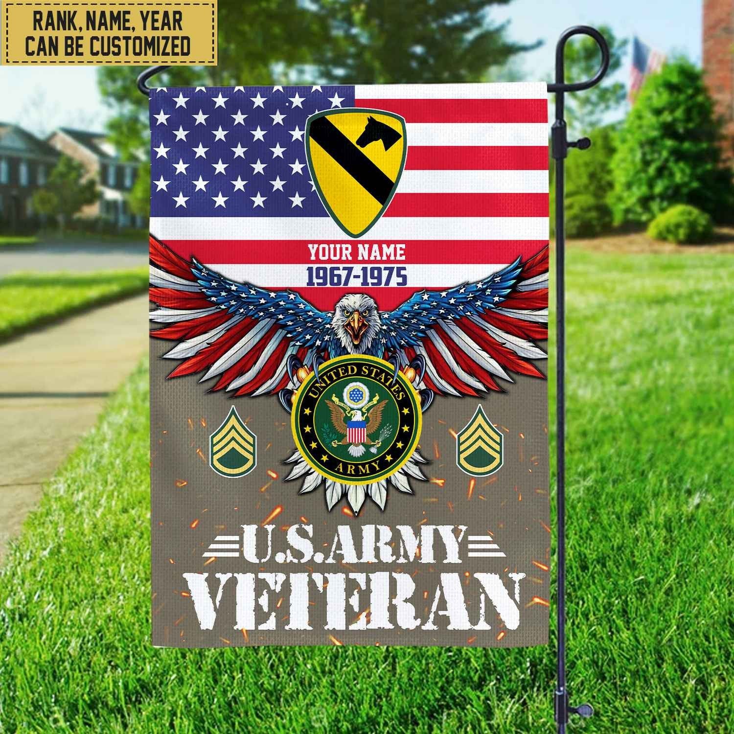 US Army Veteran Flag, Custom Name, Rank, Unit Gift For Army Veteran Garden Flag - House Flag VPVC104401