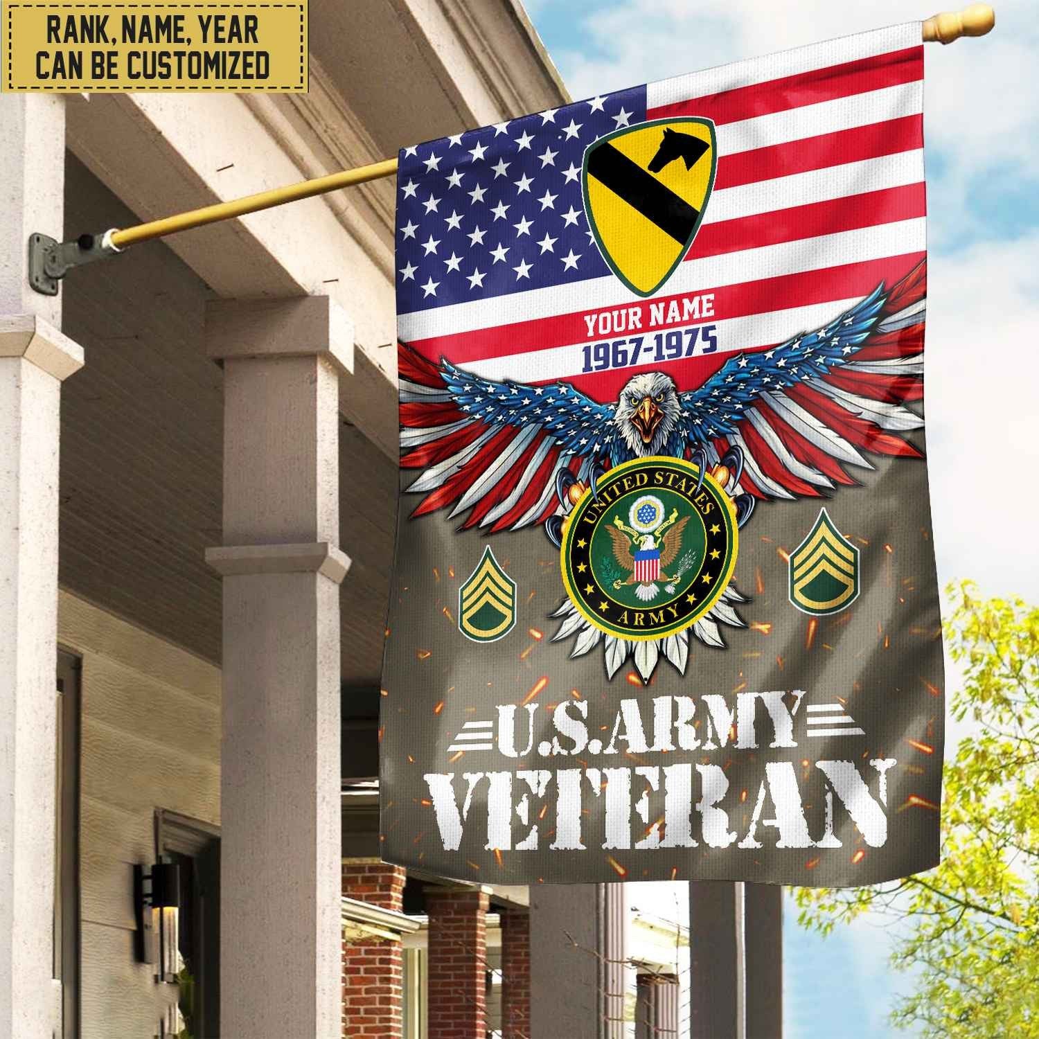 US Army Veteran Flag, Custom Name, Rank, Unit Gift For Army Veteran Garden Flag - House Flag VPVC104401