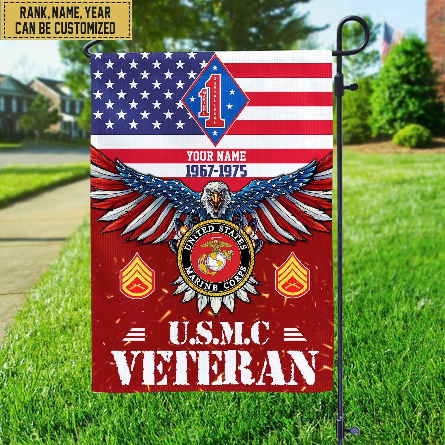 USMC Veteran Flag, Custom Name, Rank, Unit Gift For Marine Veteran Garden Flag - House Flag VPVC104403