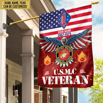 USMC Veteran Flag, Custom Name, Rank, Unit Gift For Marine Veteran Garden Flag - House Flag VPVC104403