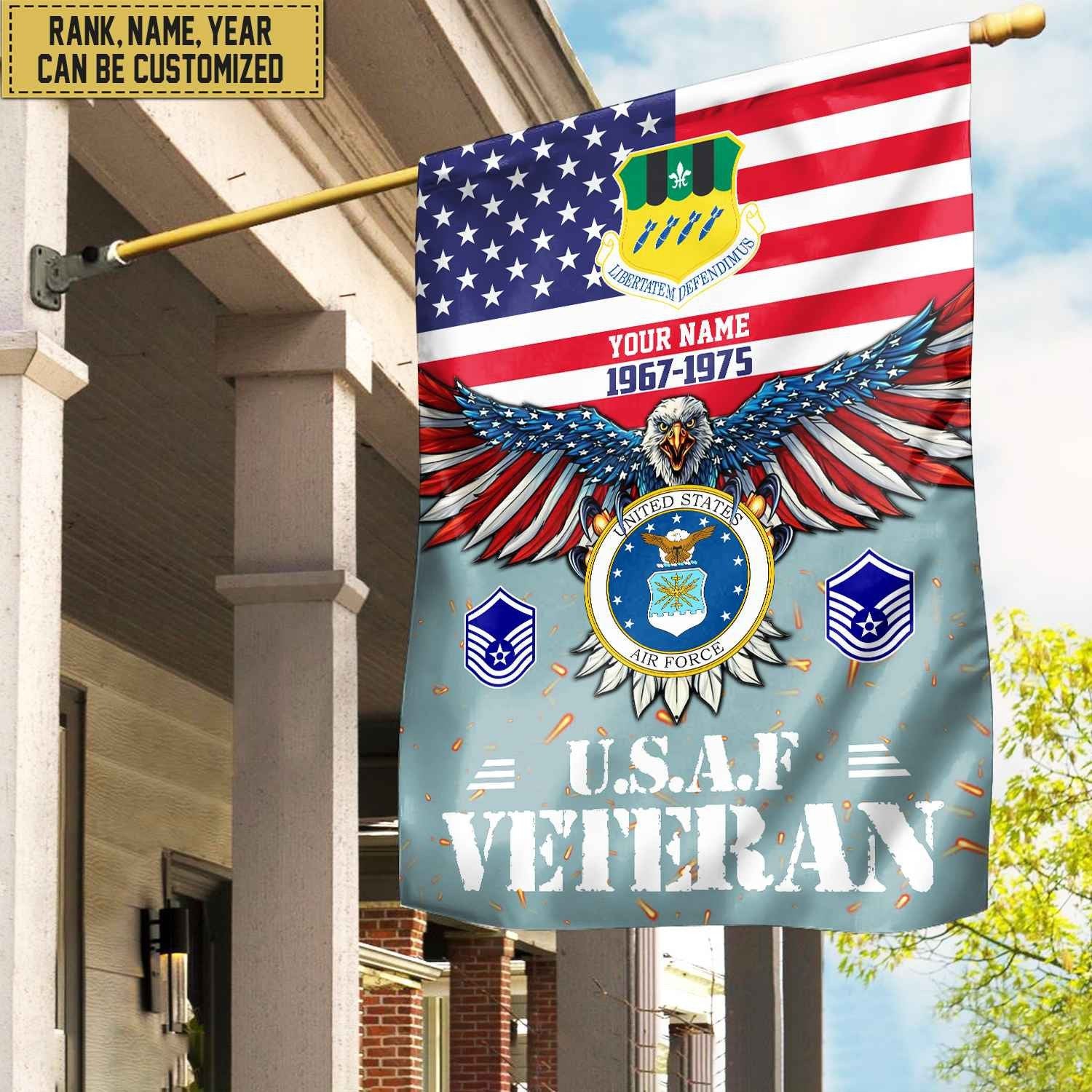 USAF Veteran Flag, Custom Name, Rank, Unit Gift For Air Force Veteran Garden Flag - House Flag VPVC104404