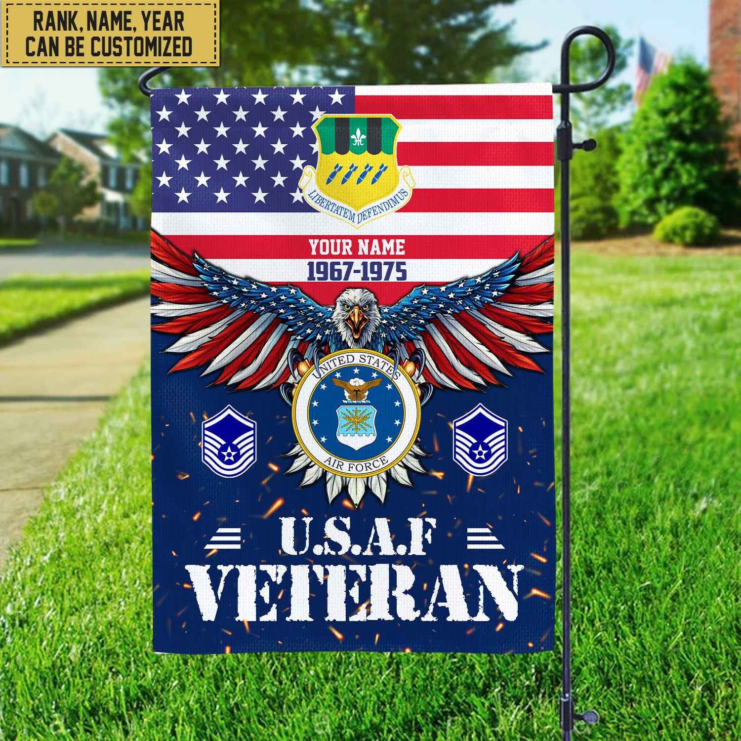 USAF Veteran Flag, Custom Name, Rank, Unit Gift For Air Force Veteran Garden Flag - House Flag VPVC104404