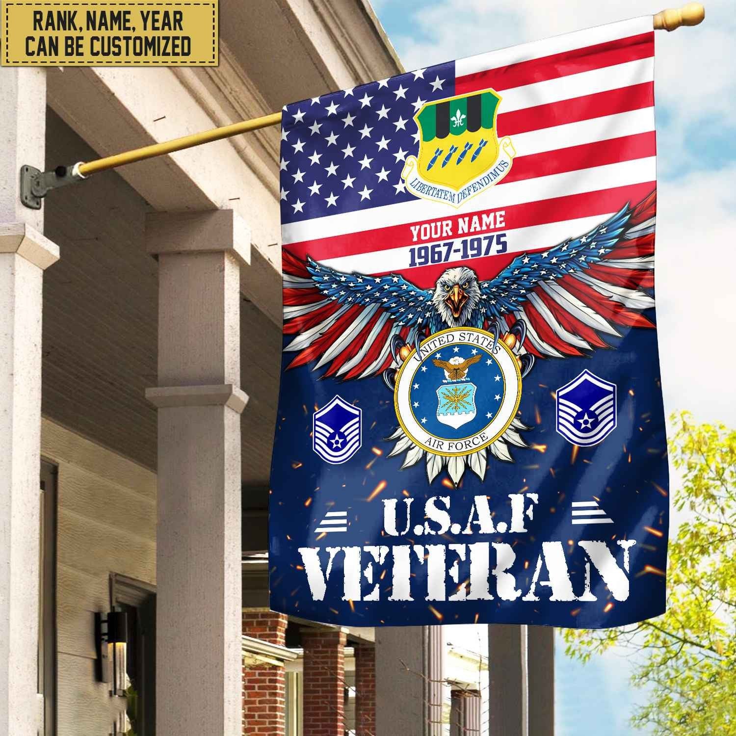 USAF Veteran Flag, Custom Name, Rank, Unit Gift For Air Force Veteran Garden Flag - House Flag VPVC104404
