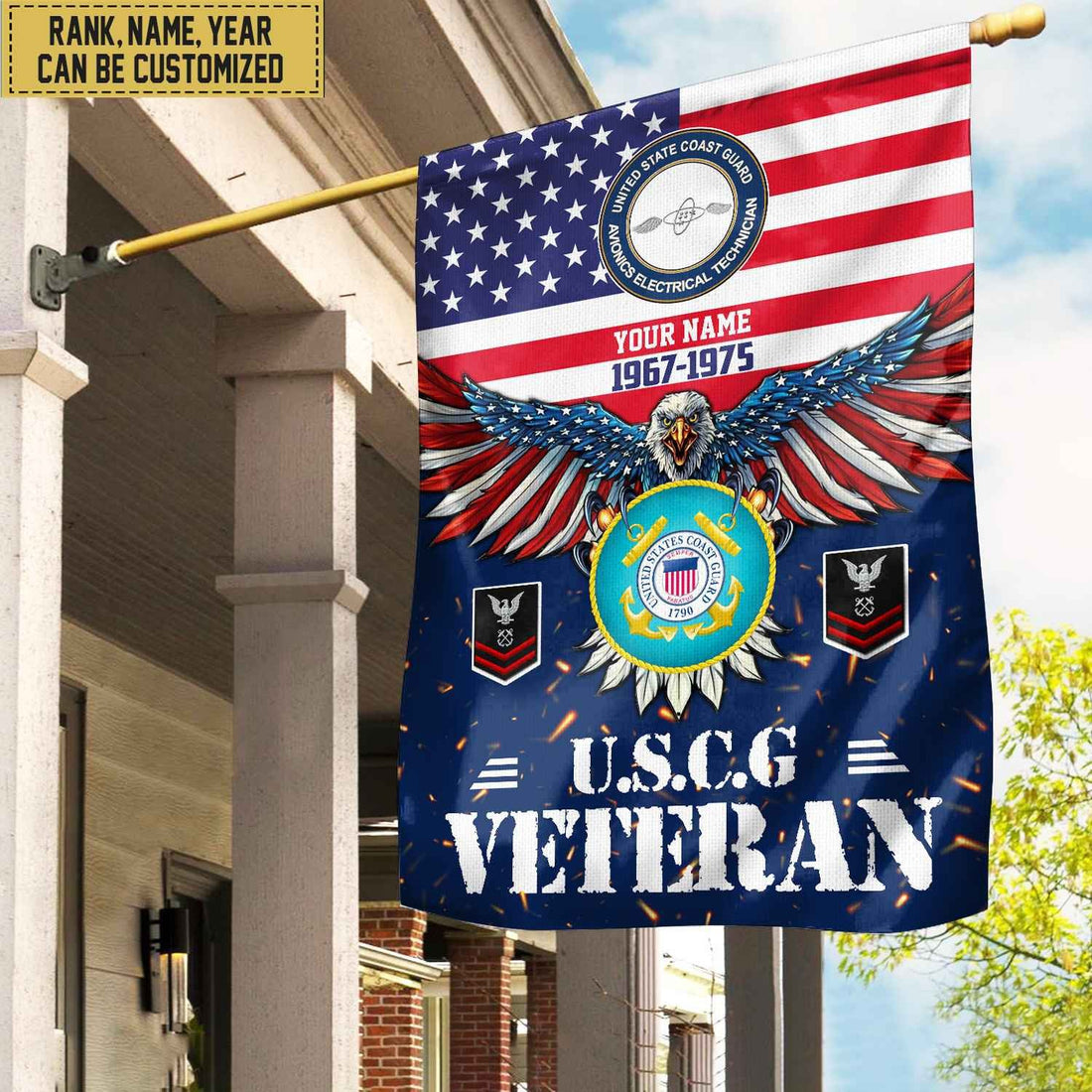 USCG Veteran Flag, Custom Name, Rank, Unit Gift For Coast Guard Veteran Garden Flag - House Flag VPVC104405