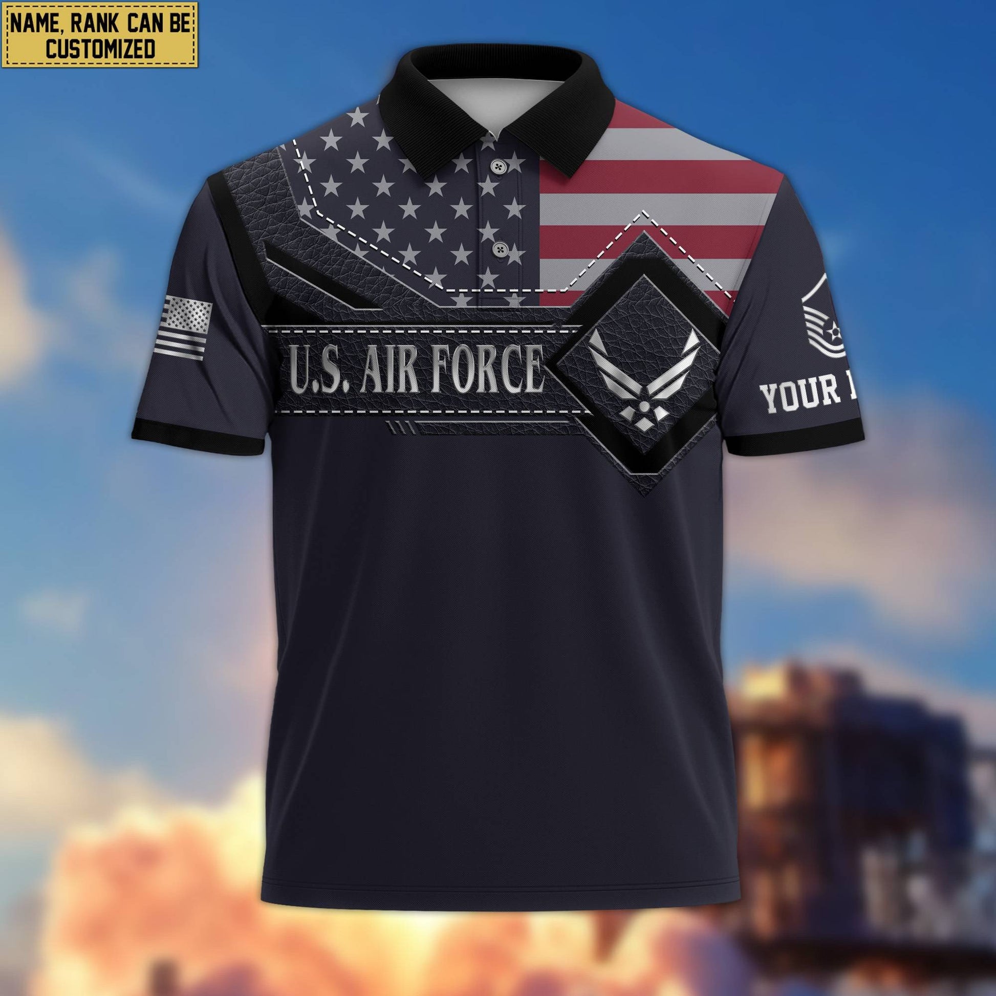 USAF Polo Shirt, Custom Name, Rank, Gift For Air Force Veteran VPVC200004
