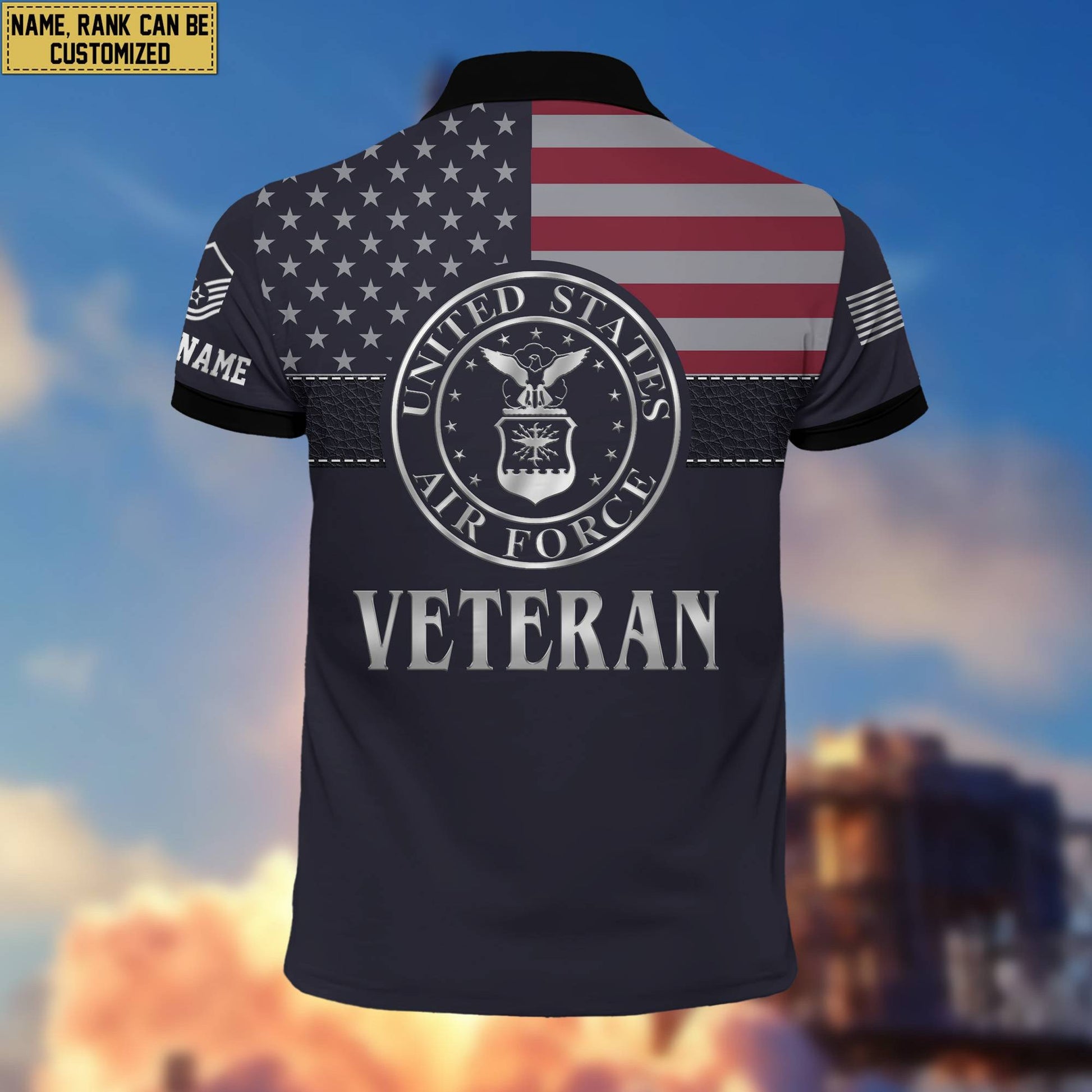 USAF Polo Shirt, Custom Name, Rank, Gift For Air Force Veteran VPVC200004