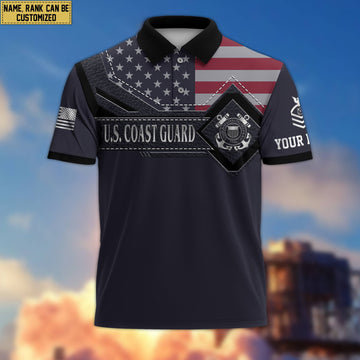 USCG Polo Shirt, Custom Name, Rank, Gift For Coast Guard Veteran VPVC200005