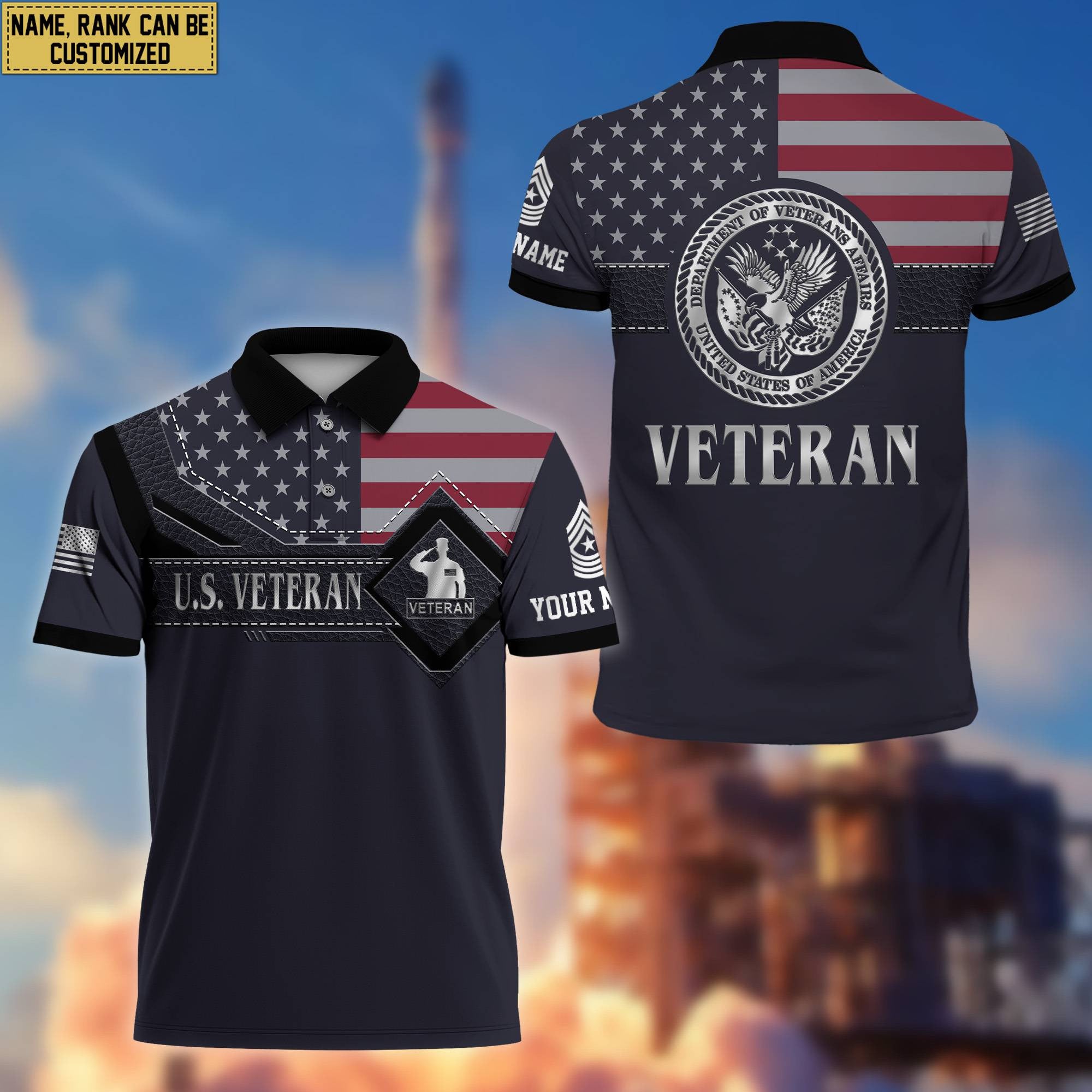 US Veteran Polo Shirt, Custom Name, Rank, Gift For US Veteran VPVC200007