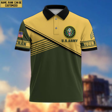 US Army Short Sleeve Polo Shirt, Custom Name, Rank Gift For US Veteran VPVC200301