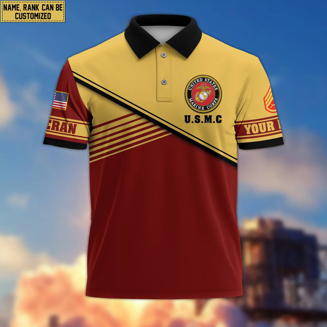 USMC Short Sleeve Polo Shirt, Custom Name, Rank Gift For Marine Veteran VPVC200303