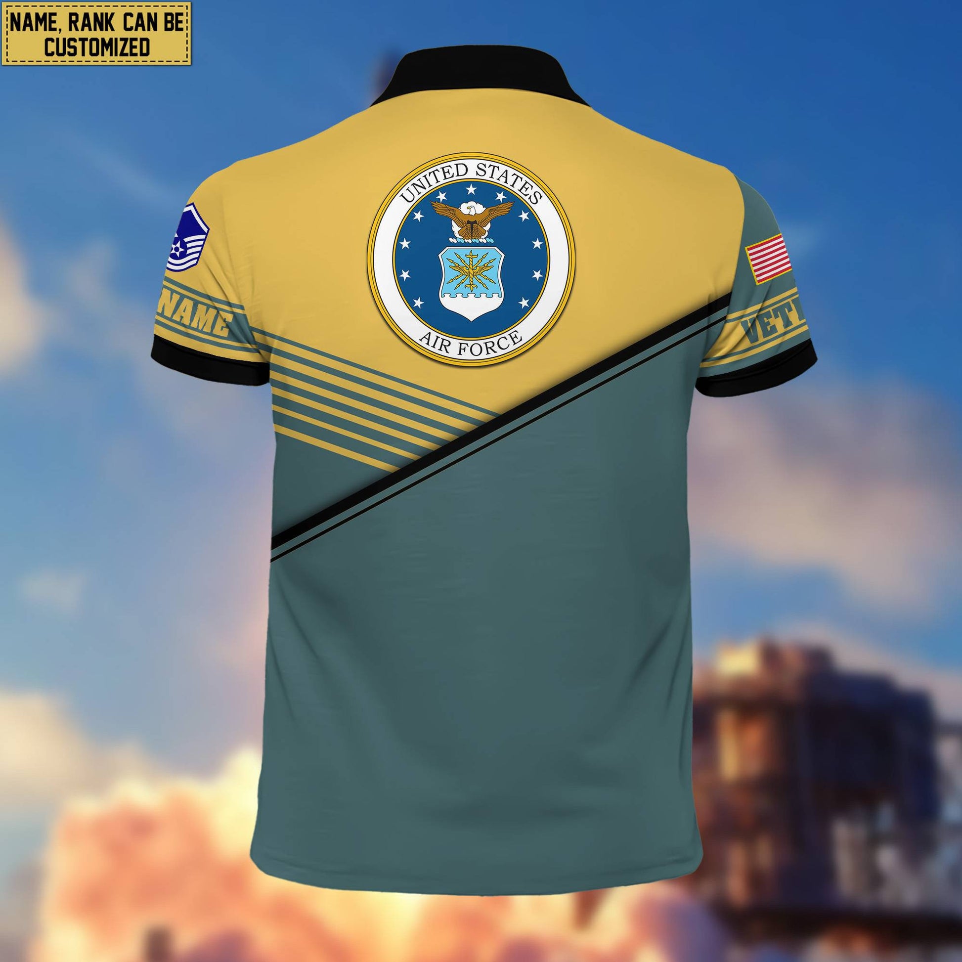 USAF Short Sleeve Polo Shirt, Custom Name, Rank Gift For Air Force Veteran VPVC200304