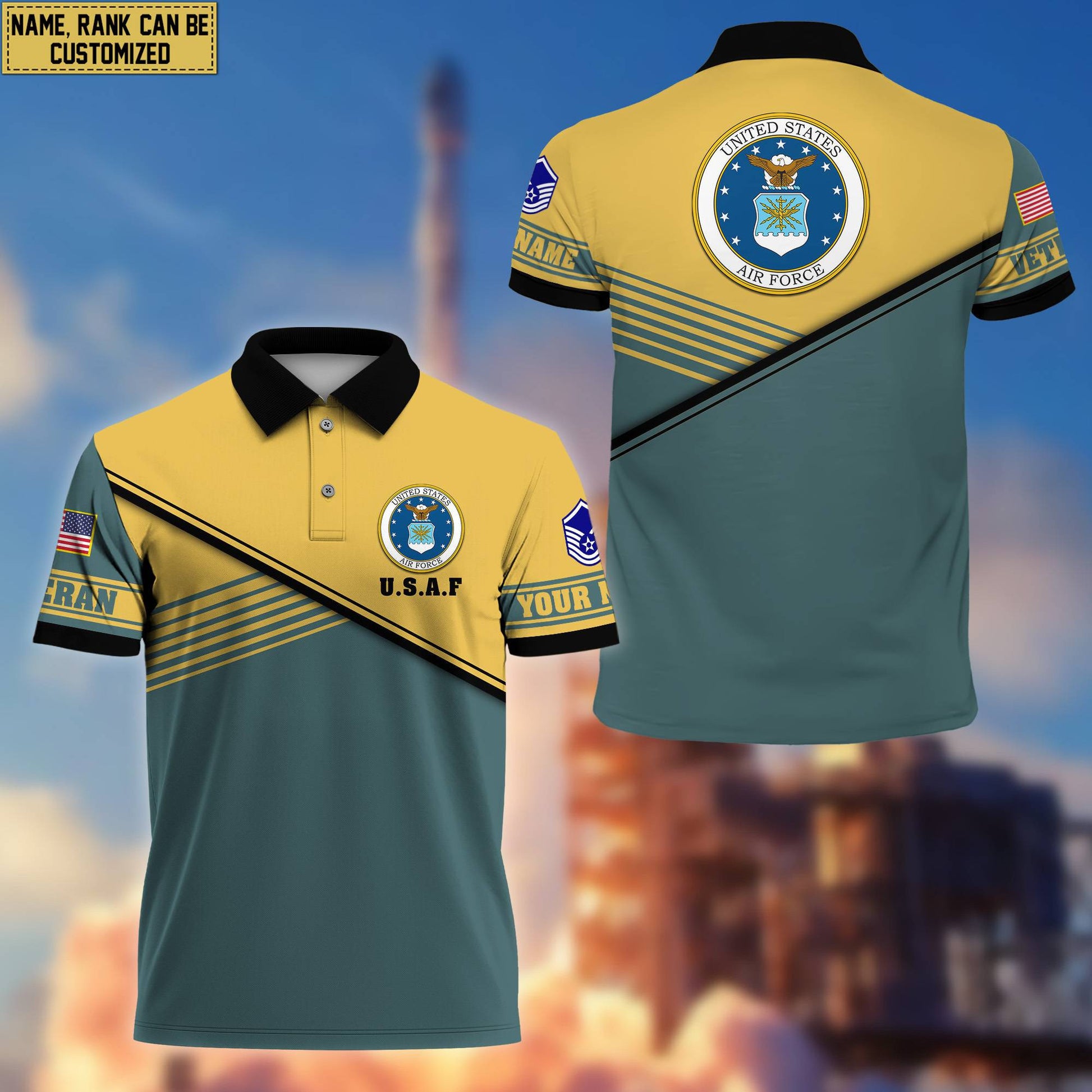 USAF Short Sleeve Polo Shirt, Custom Name, Rank Gift For Air Force Veteran VPVC200304