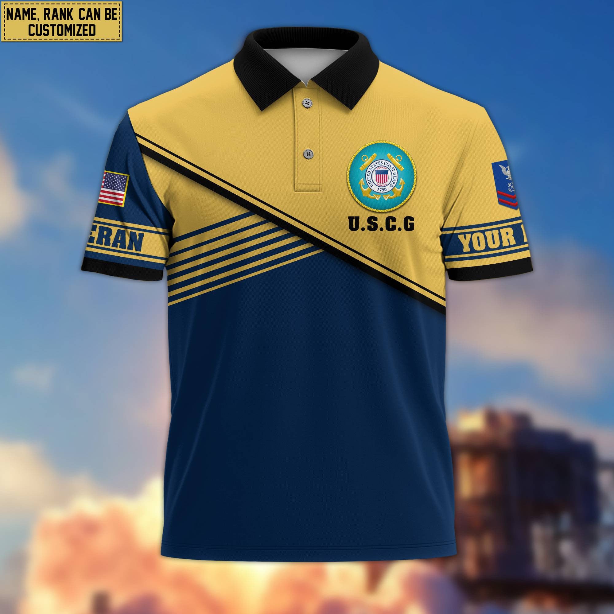 USCG Short Sleeve Polo Shirt, Custom Name, Rank Gift For Coast Guard Veteran VPVC200305