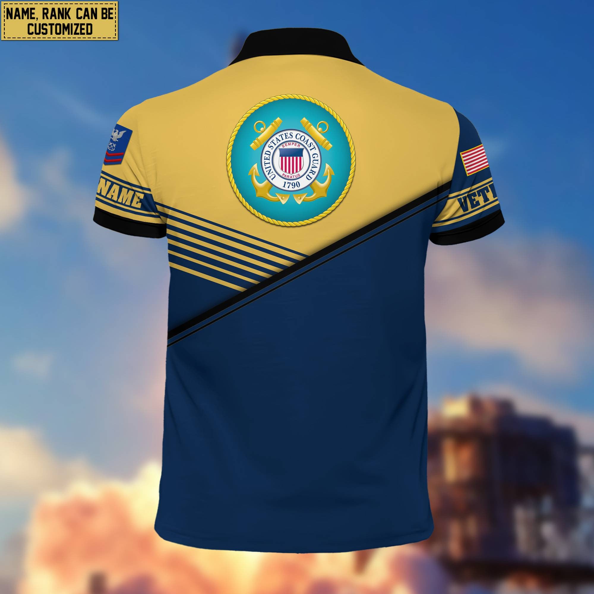 USCG Short Sleeve Polo Shirt, Custom Name, Rank Gift For Coast Guard Veteran VPVC200305