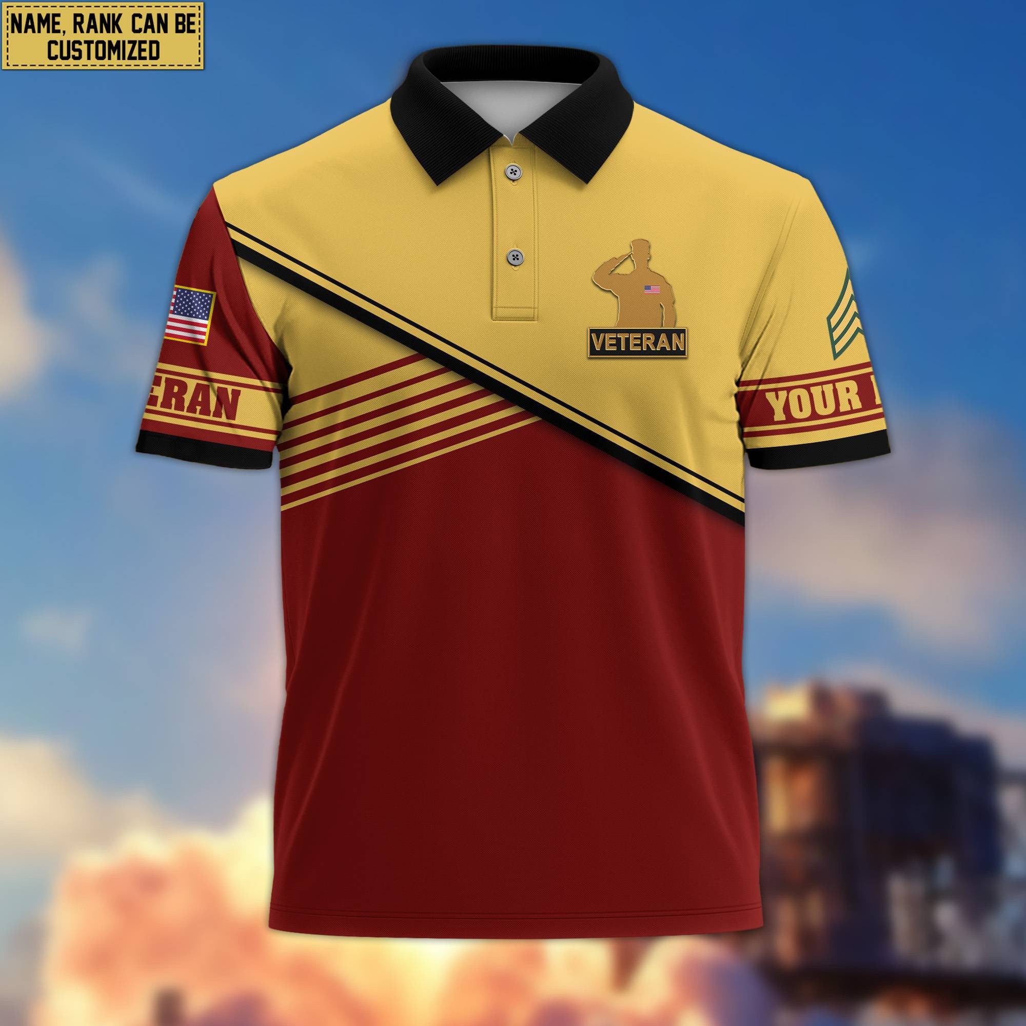 US Veteran Short Sleeve Polo Shirt, Custom Name, Rank Gift For US Veteran VPVC200307
