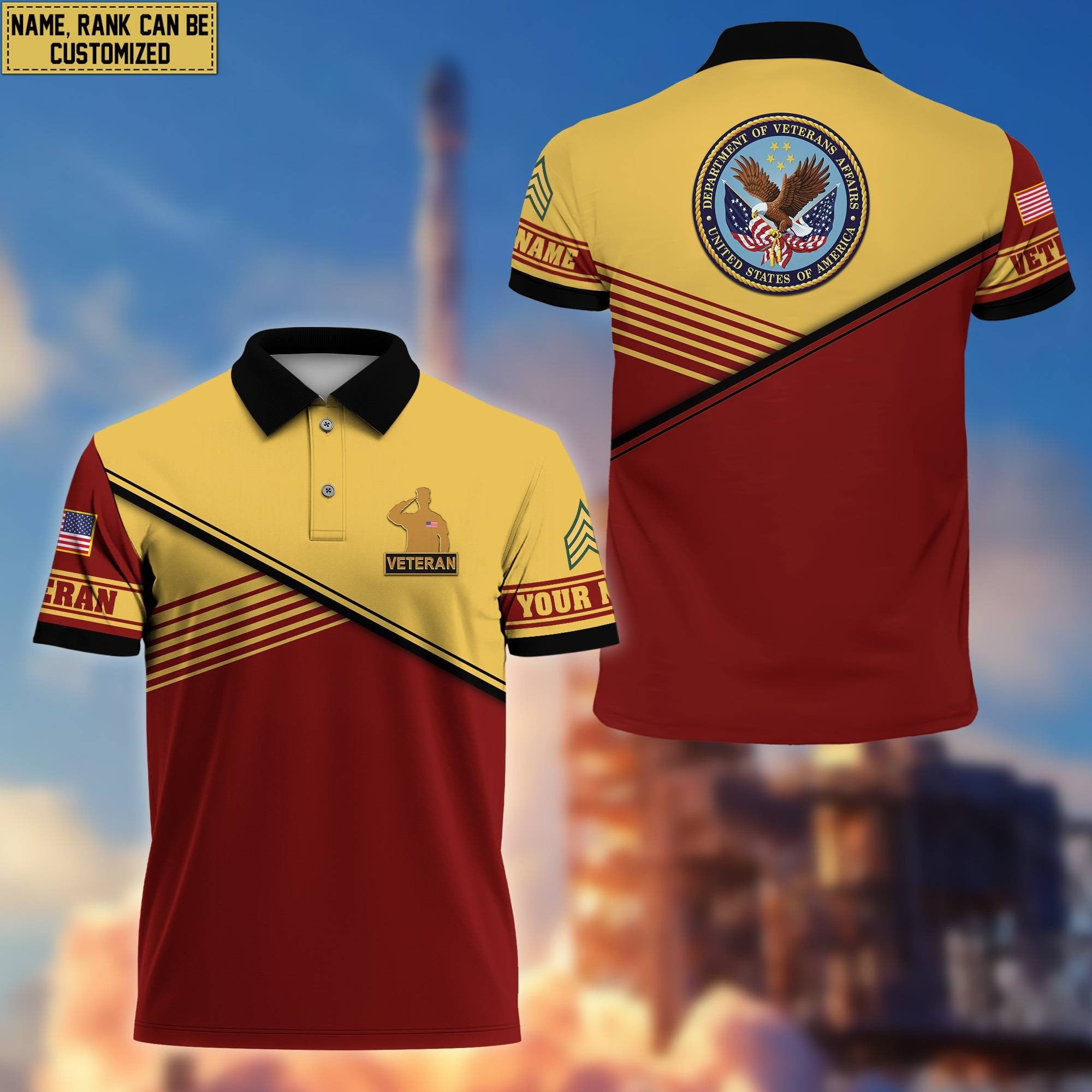 US Veteran Short Sleeve Polo Shirt, Custom Name, Rank Gift For US Veteran VPVC200307