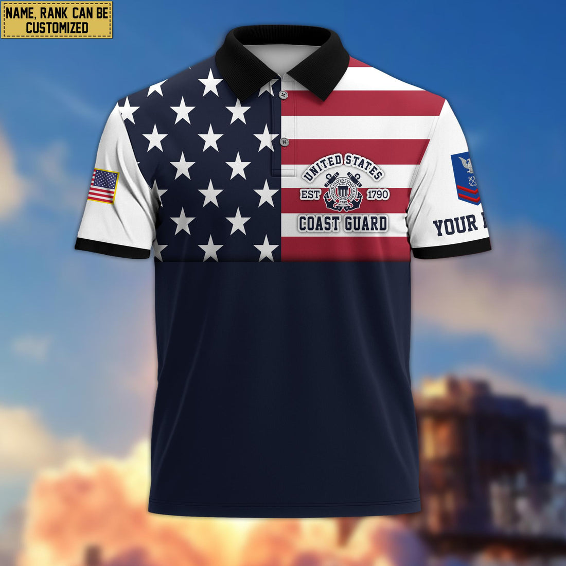 USCG Veteran Polo Shirt, Custom Name, Rank Gift For US Coast Guard Veteran VPVC200505