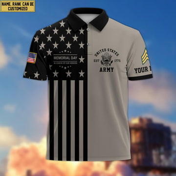 US Army Veteran Polo Shirt, Custom Name, Rank Gift For US Army Veteran VPVC200601