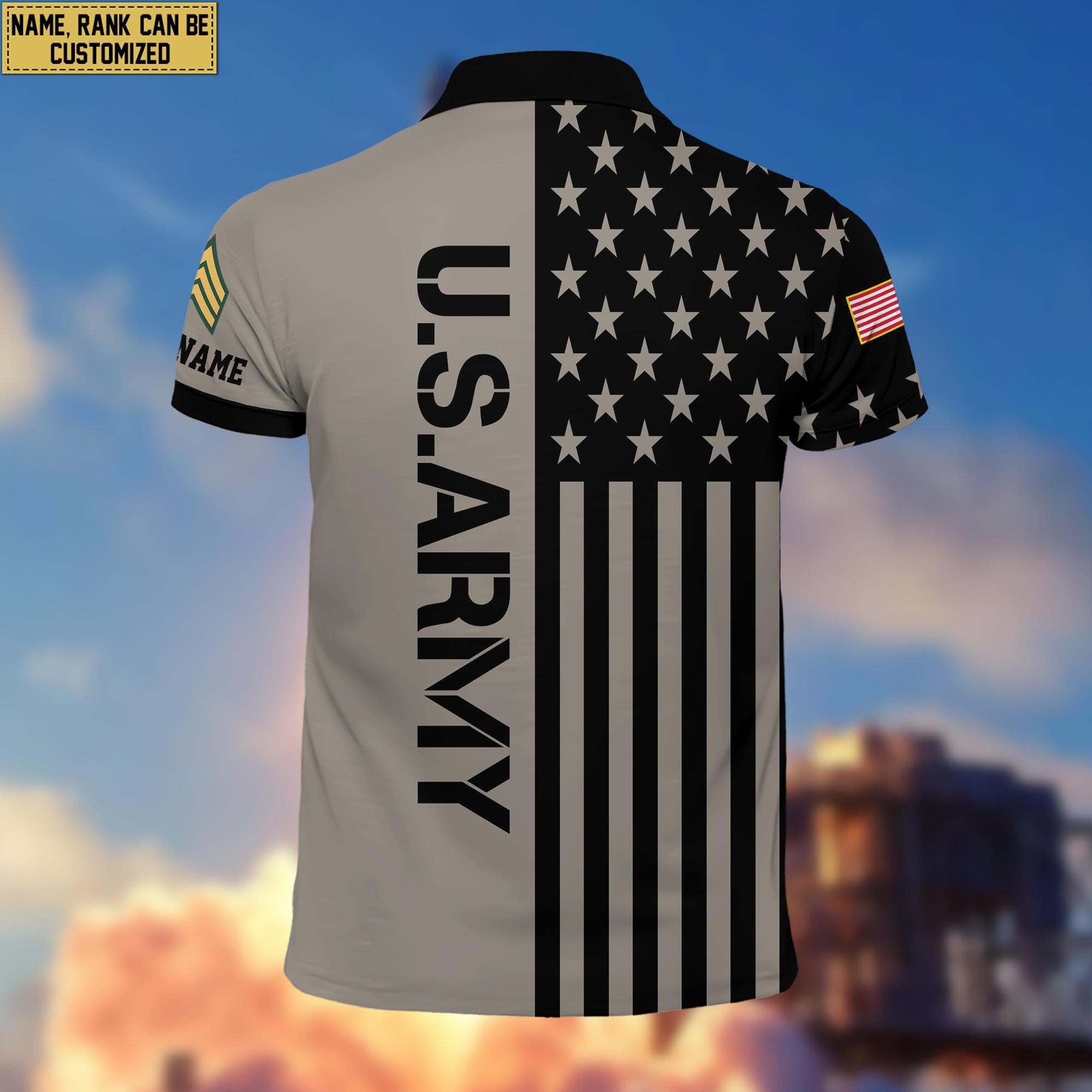 US Army Veteran Polo Shirt, Custom Name, Rank Gift For US Army Veteran VPVC200601