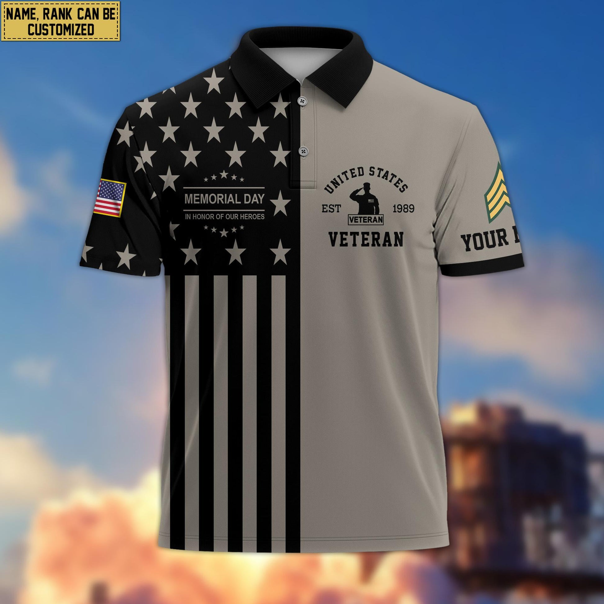 US Veteran Polo Shirt, Custom Name, Rank Gift For US Veteran VPVC200607