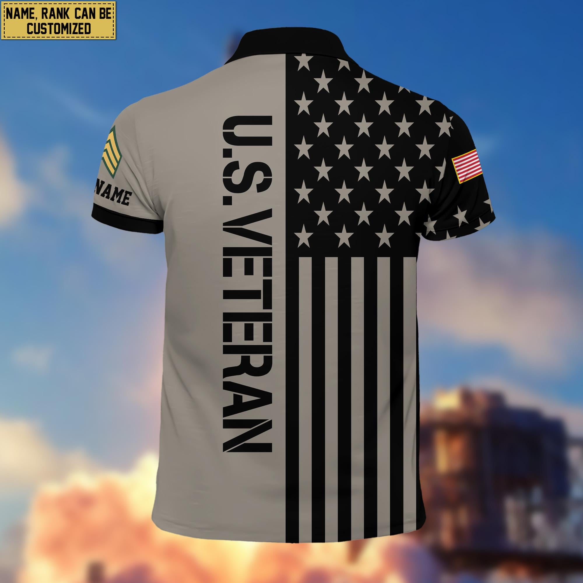 US Veteran Polo Shirt, Custom Name, Rank Gift For US Veteran VPVC200607