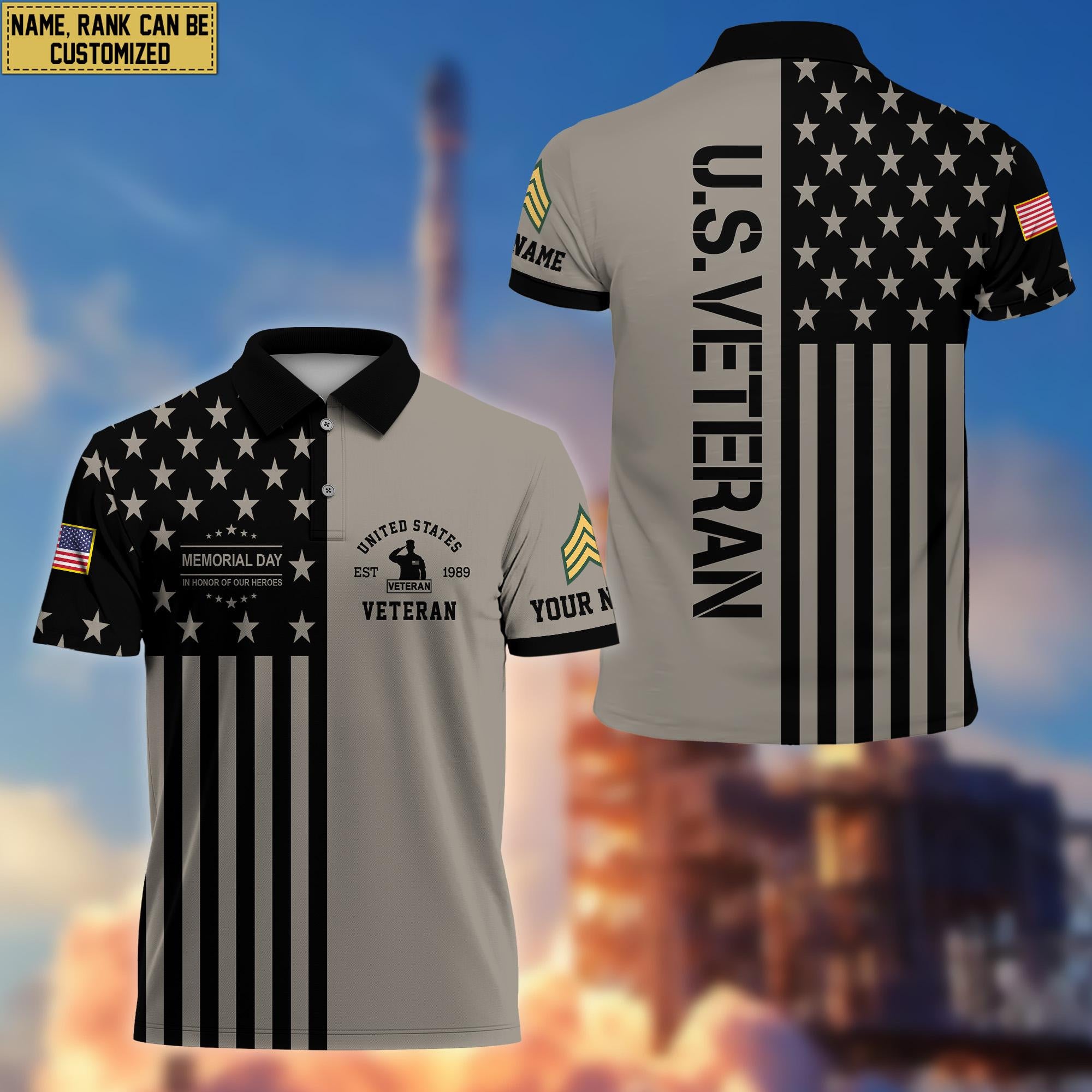 US Veteran Polo Shirt, Custom Name, Rank Gift For US Veteran VPVC200607