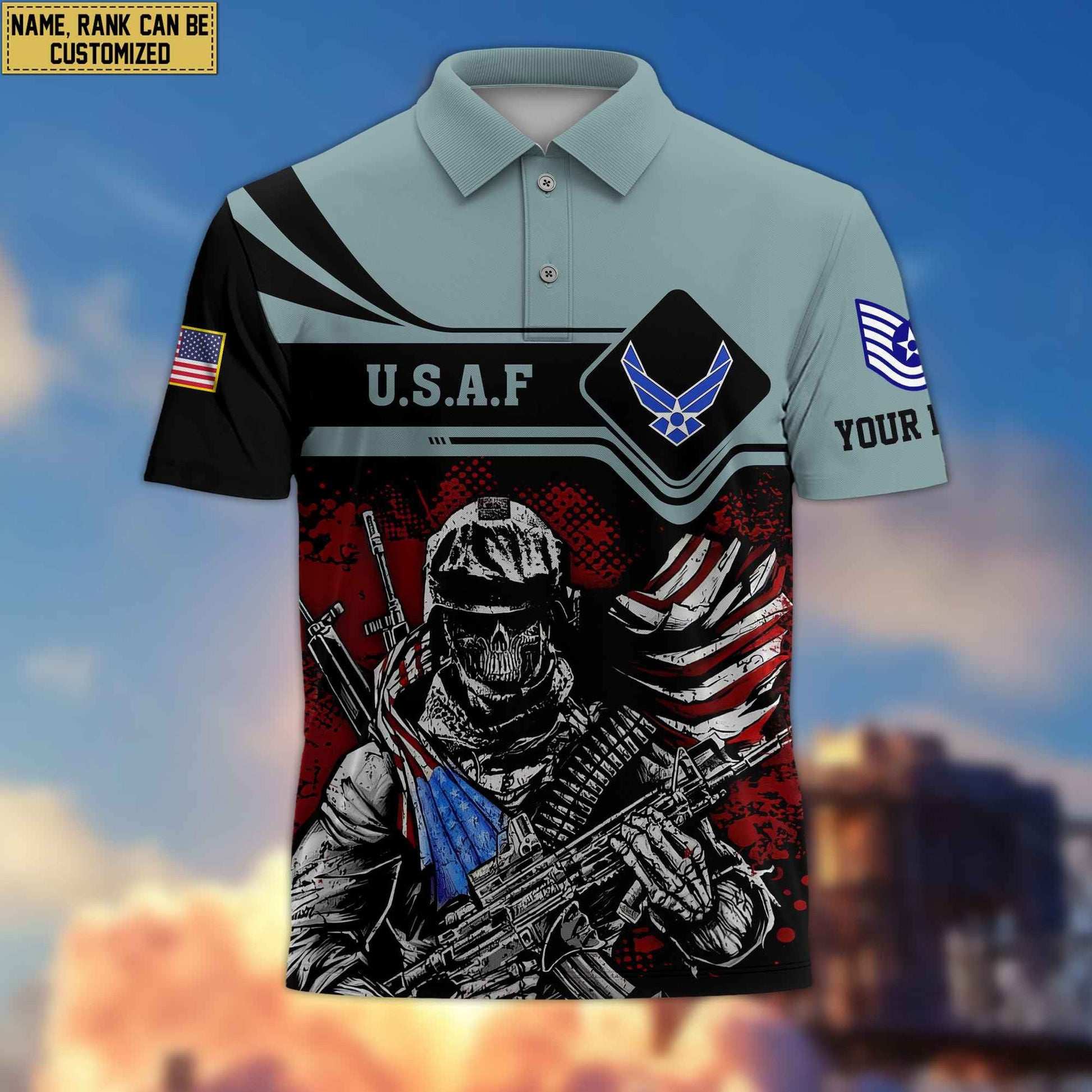 USAF Veteran Polo Shirt, Custom Name, Rank For Air Force Veteran VPVC200704