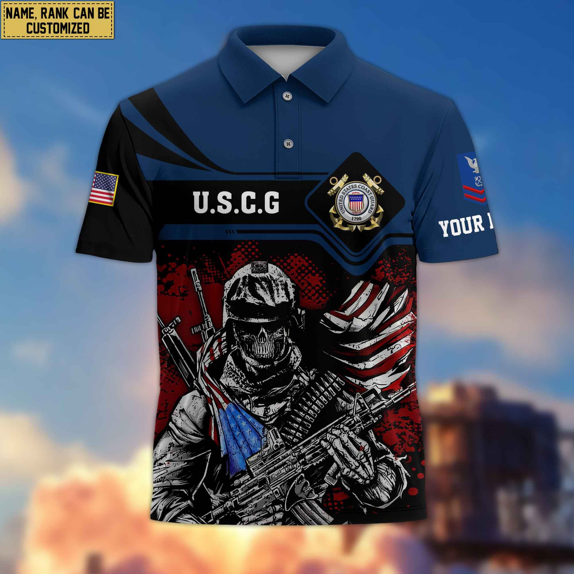 USCG Veteran Polo Shirt, Custom Name, Rank For Coast Guard Veteran VPVC200705