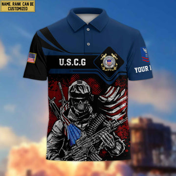 USCG Veteran Polo Shirt, Custom Name, Rank For Coast Guard Veteran VPVC200705