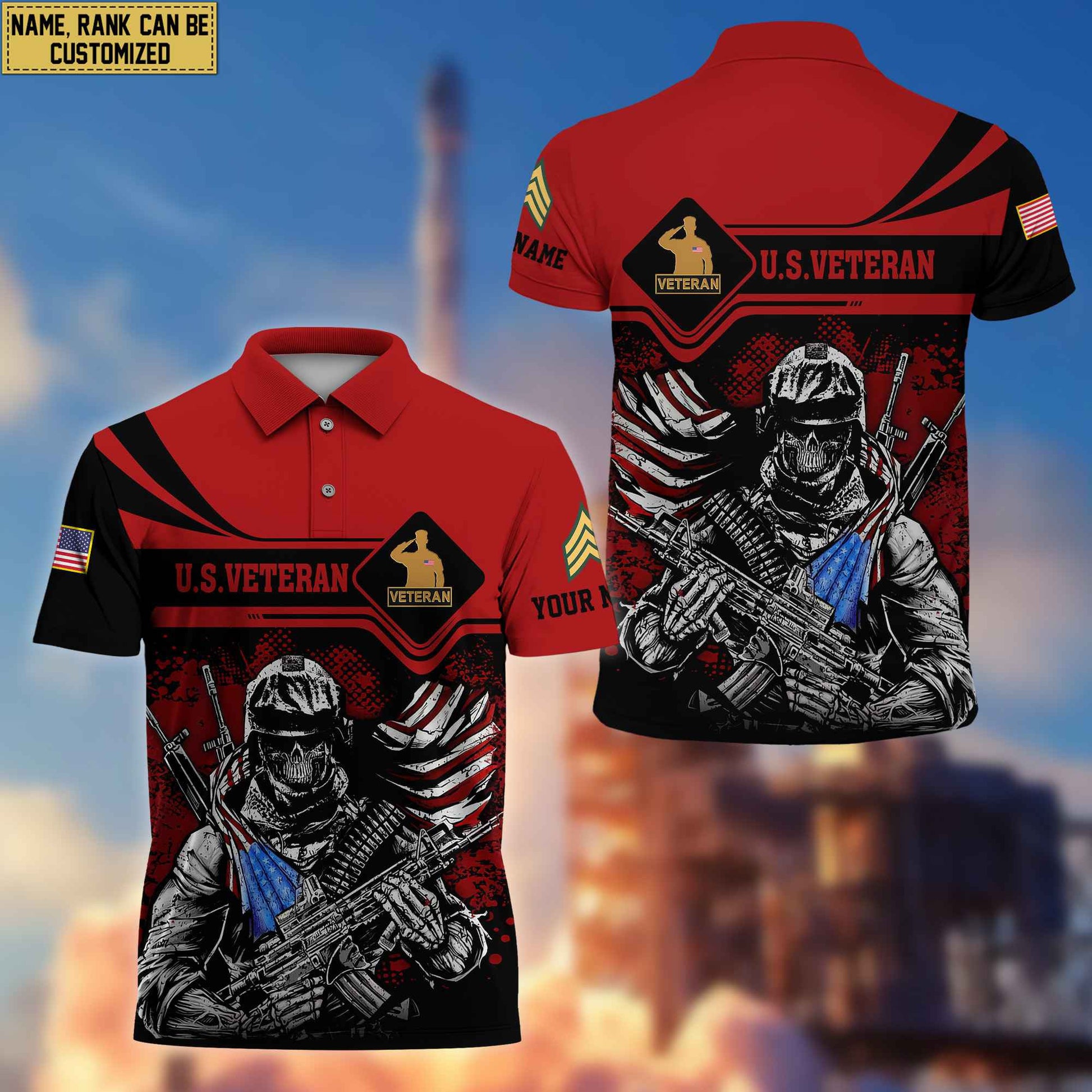 US Veteran Polo Shirt, Custom Name, Rank For US Veteran VPVC200707