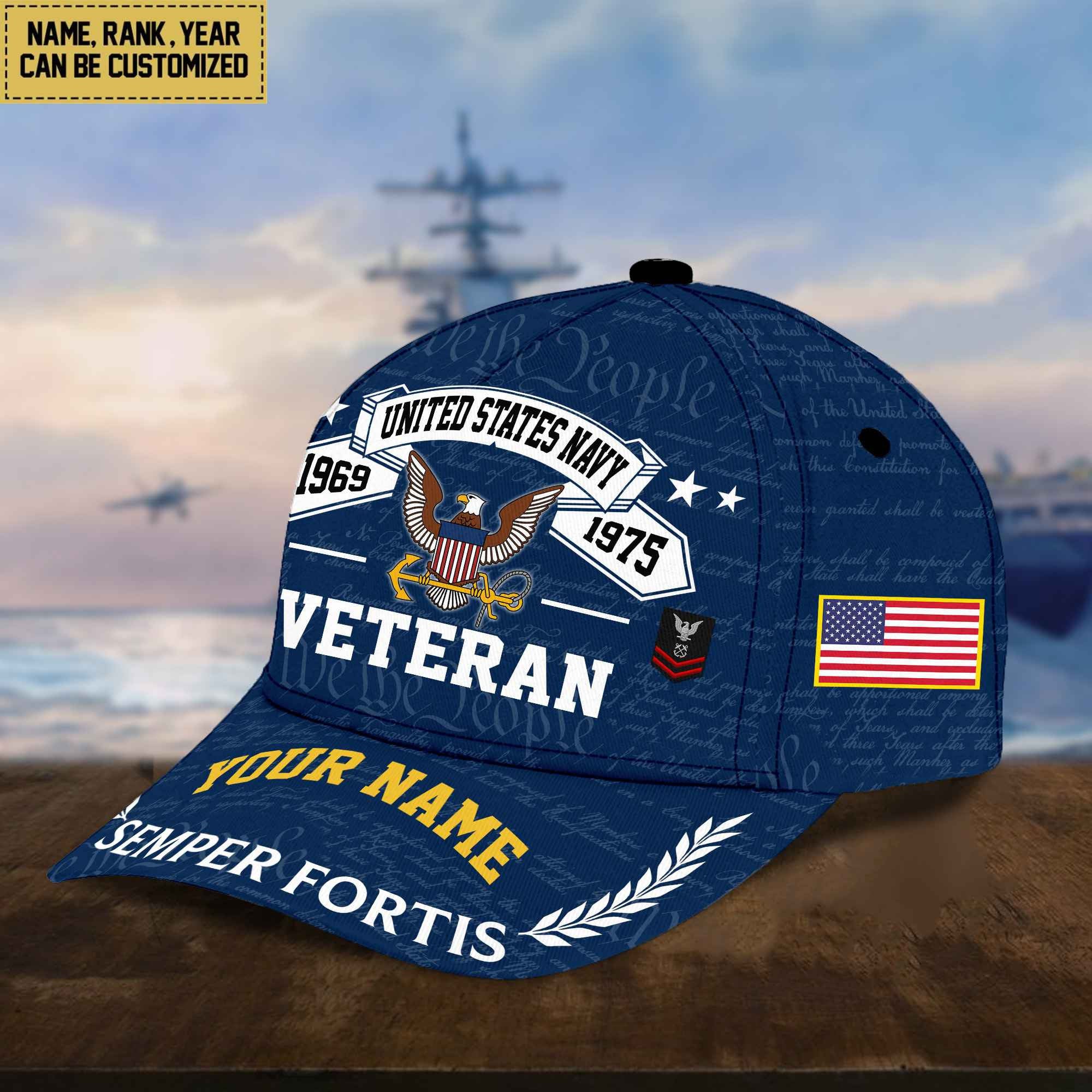 Personalized US Navy Hat - Custom Name, Rank, Gift For US Navy Veteran - Cap VPVC002102