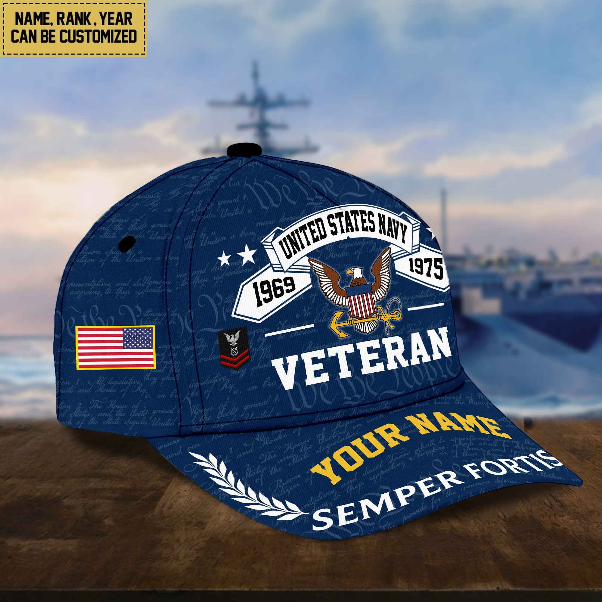 Personalized US Navy Hat - Custom Name, Rank, Gift For US Navy Veteran - Cap VPVC002102