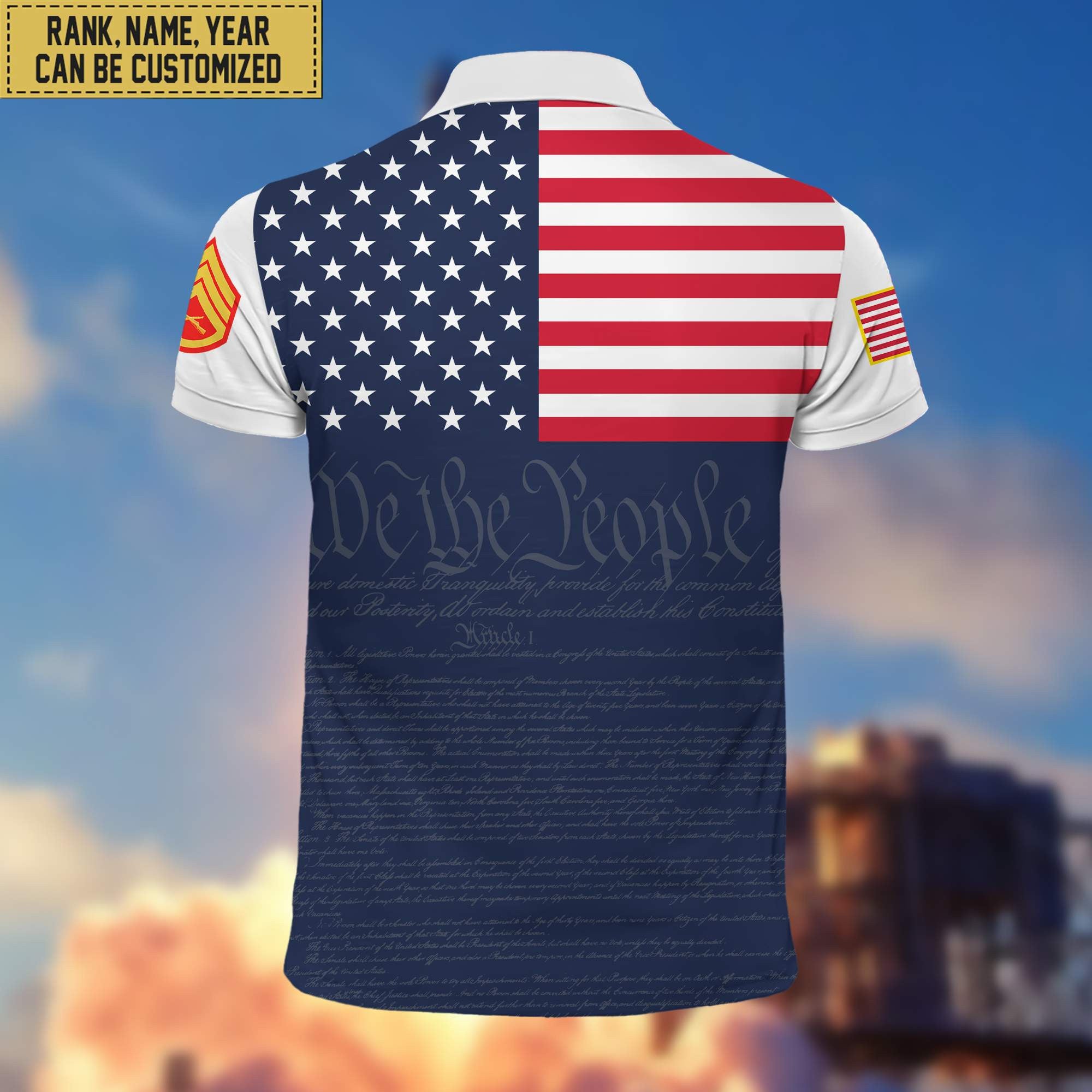 USMC Polo Shirt, Custom Name, Rank, Gift for Marine Veteran, Veterans Day, Father's Day VPVC201503