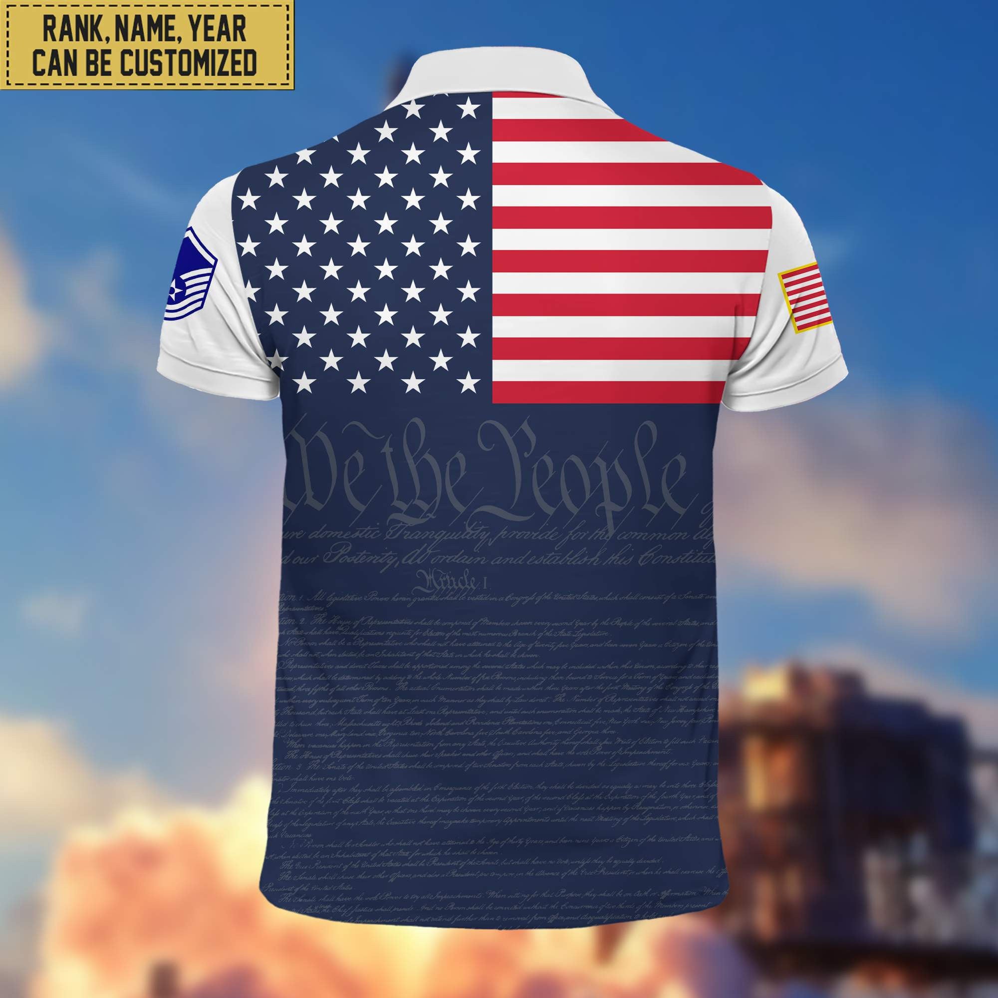 USAF Polo Shirt, Custom Name, Rank, Gift for Air Force Veteran, Veterans Day, Father's Day VPVC201504