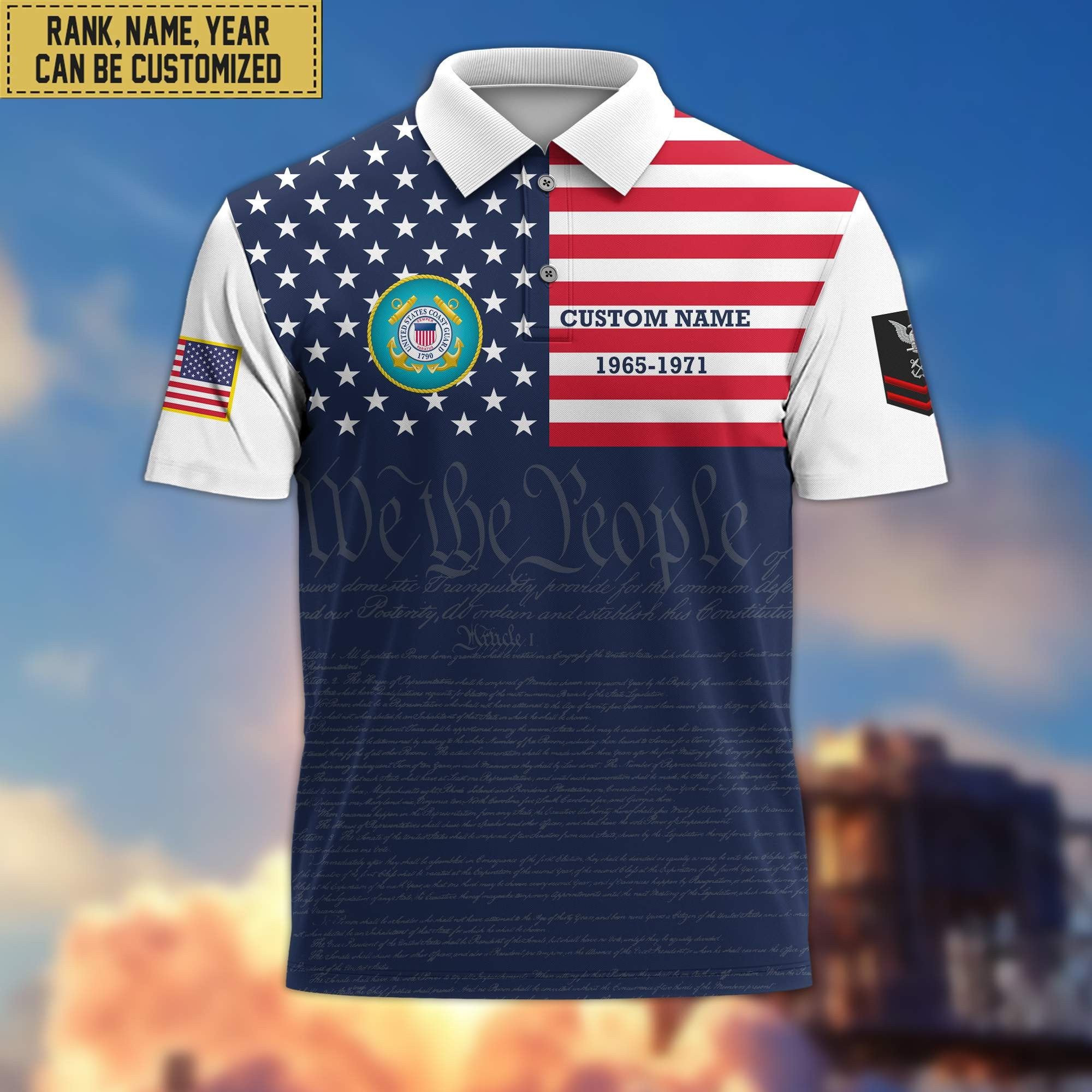 USCG Polo Shirt, Custom Name, Rank, Gift for Coast Guard Veteran, Veterans Day, Father's Day VPVC201505
