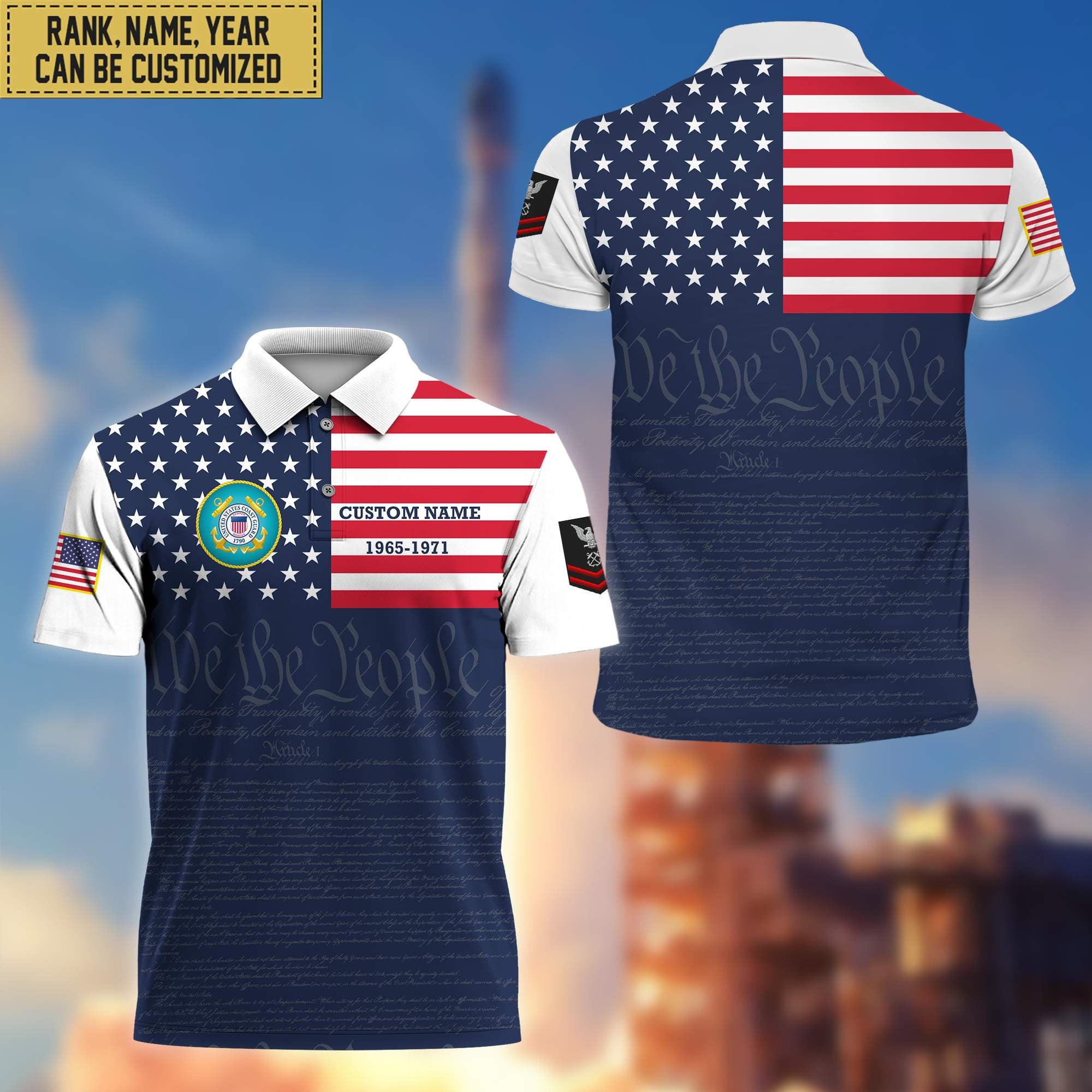 USCG Polo Shirt, Custom Name, Rank, Gift for Coast Guard Veteran, Veterans Day, Father's Day VPVC201505