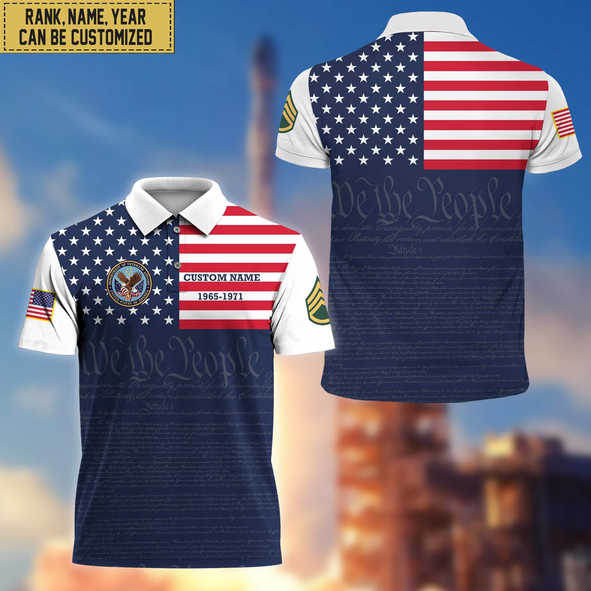 US Veteran Polo Shirt, Custom Name, Rank, Gift for US Veteran, Veterans Day, Father's Day VPVC201507
