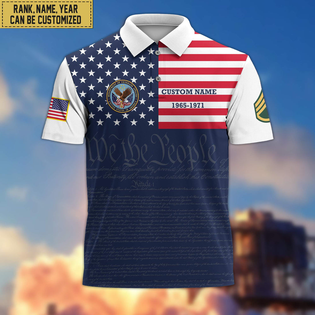 US Veteran Polo Shirt, Custom Name, Rank, Gift for US Veteran, Veterans Day, Father's Day VPVC201507