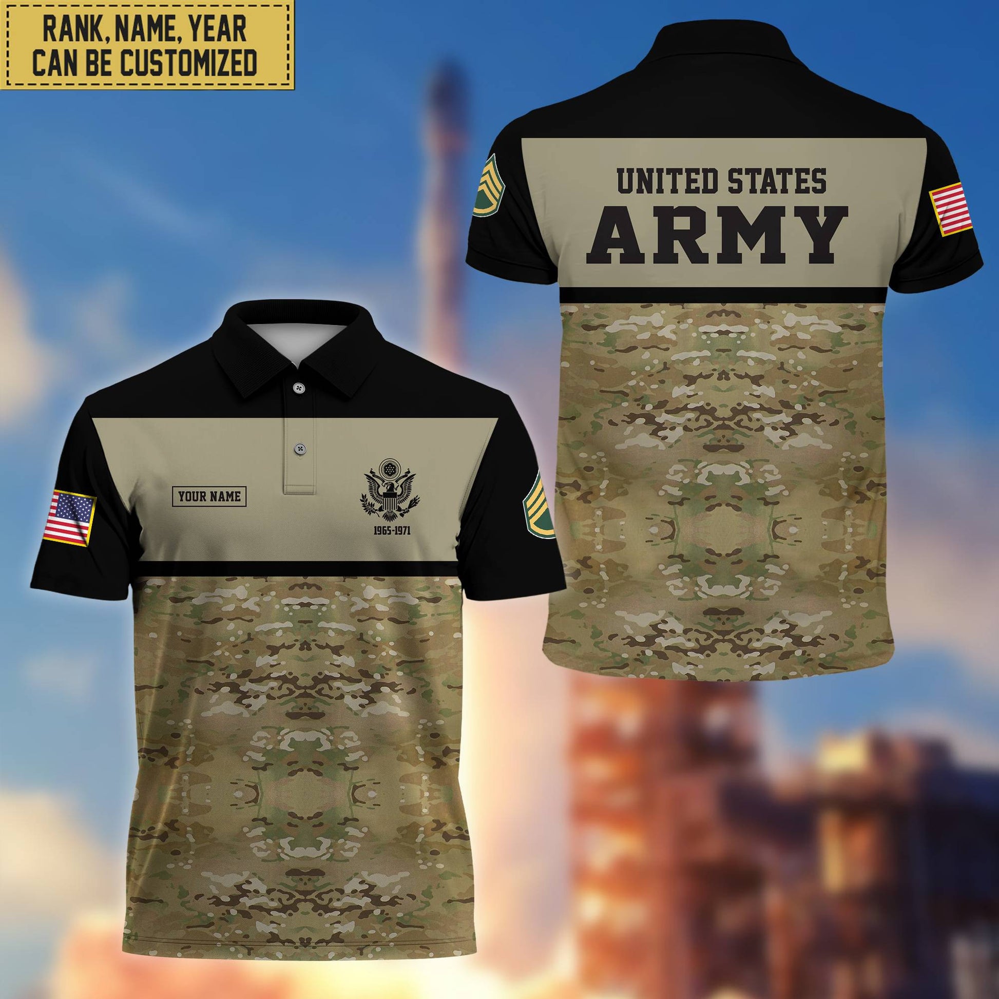 Unique Custom US Army Polo Shirt, Custom Name, Rank, Gift for Army Veteran, Veterans Day, Father's Day VPVC201601
