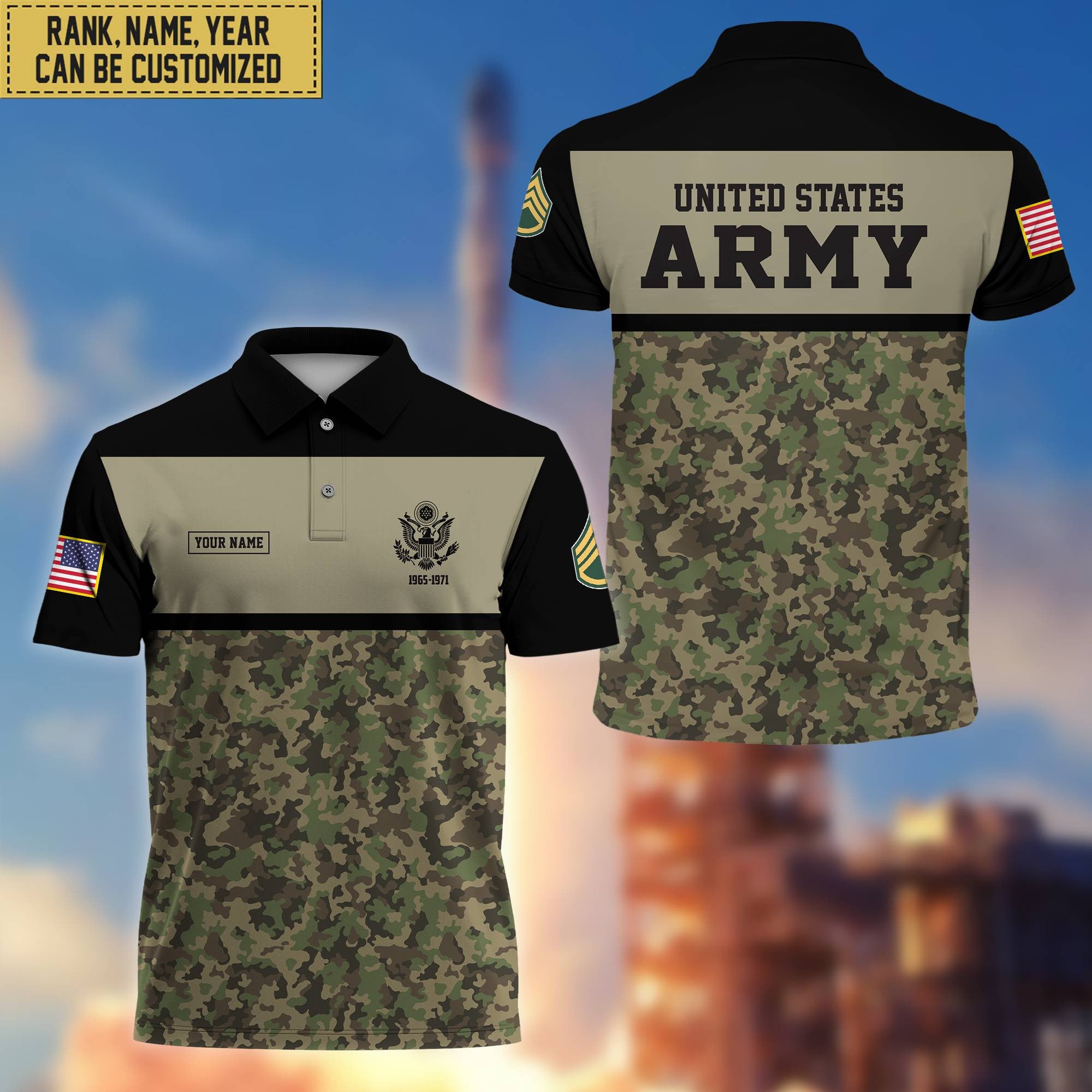 Unique Custom US Army Polo Shirt, Custom Name, Rank, Gift for Army Veteran, Veterans Day, Father's Day VPVC201601