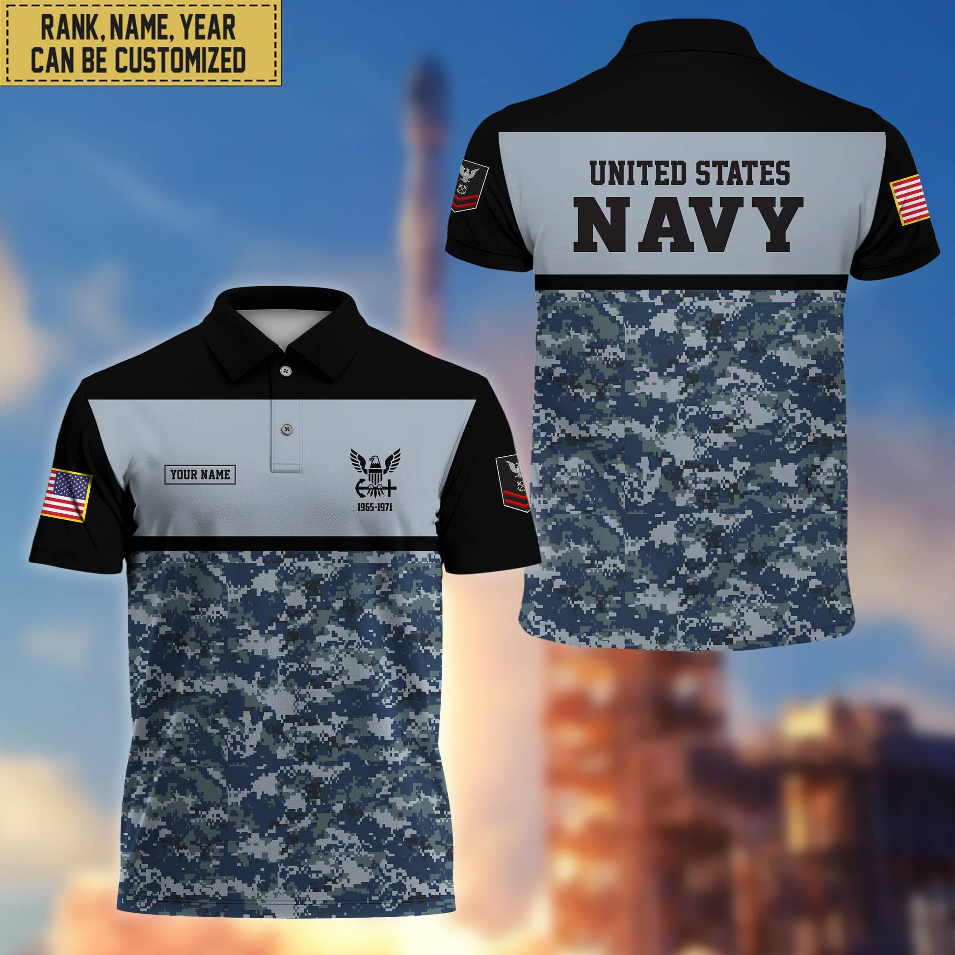 Unique Custom US Navy Polo Shirt, Custom Name, Rank, Gift for Navy Veteran, Veterans Day, Father's Day VPVC201602