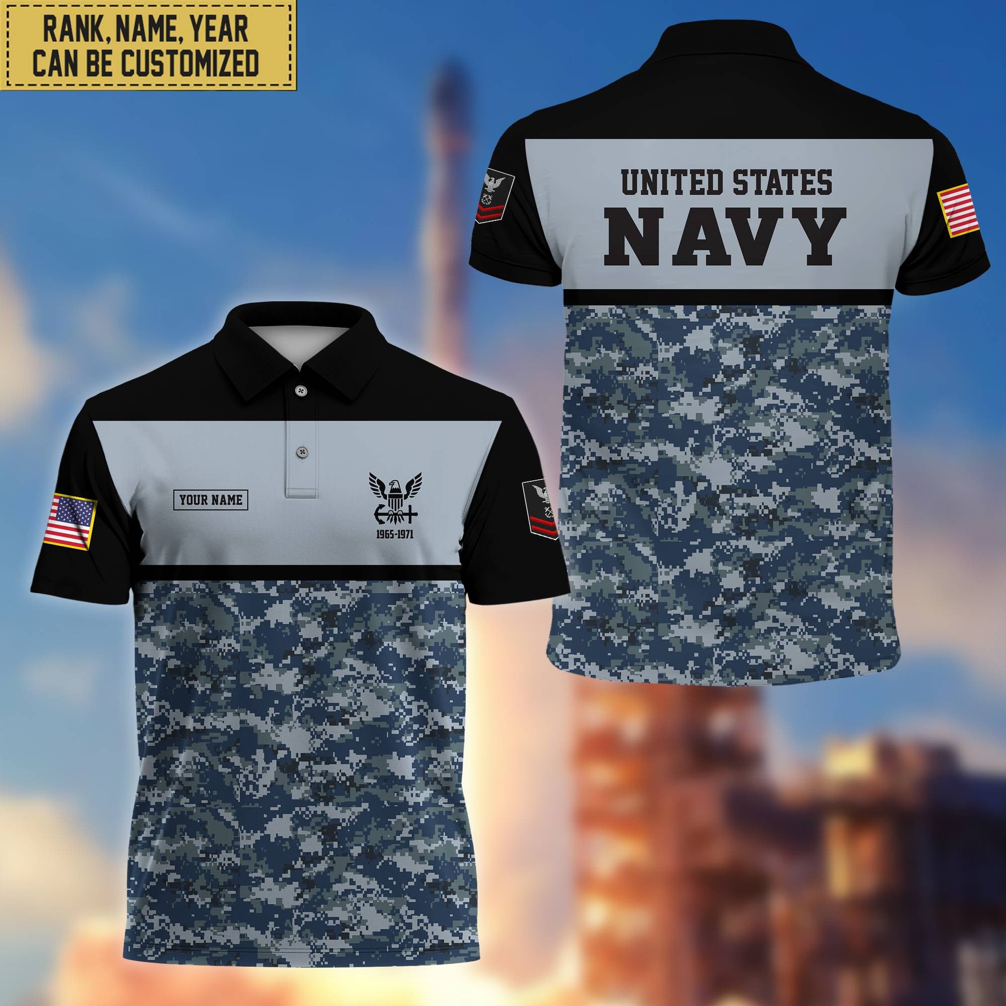 Unique Custom US Navy Polo Shirt, Custom Name, Rank, Gift for Navy Veteran, Veterans Day, Father's Day VPVC201602